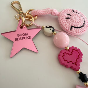 PINK SMILEY BOOM BESPOKE BAG CHARM/KEYRING