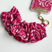 Load image into Gallery viewer, HOT PINK RUFFLE BANDANA WRISTLET  PHONE STRAP
