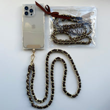 Load image into Gallery viewer, ‘ESPRESSO’ BROWN LEATHER GOLD CHAIN CROSSBODY PHONE STRAP
