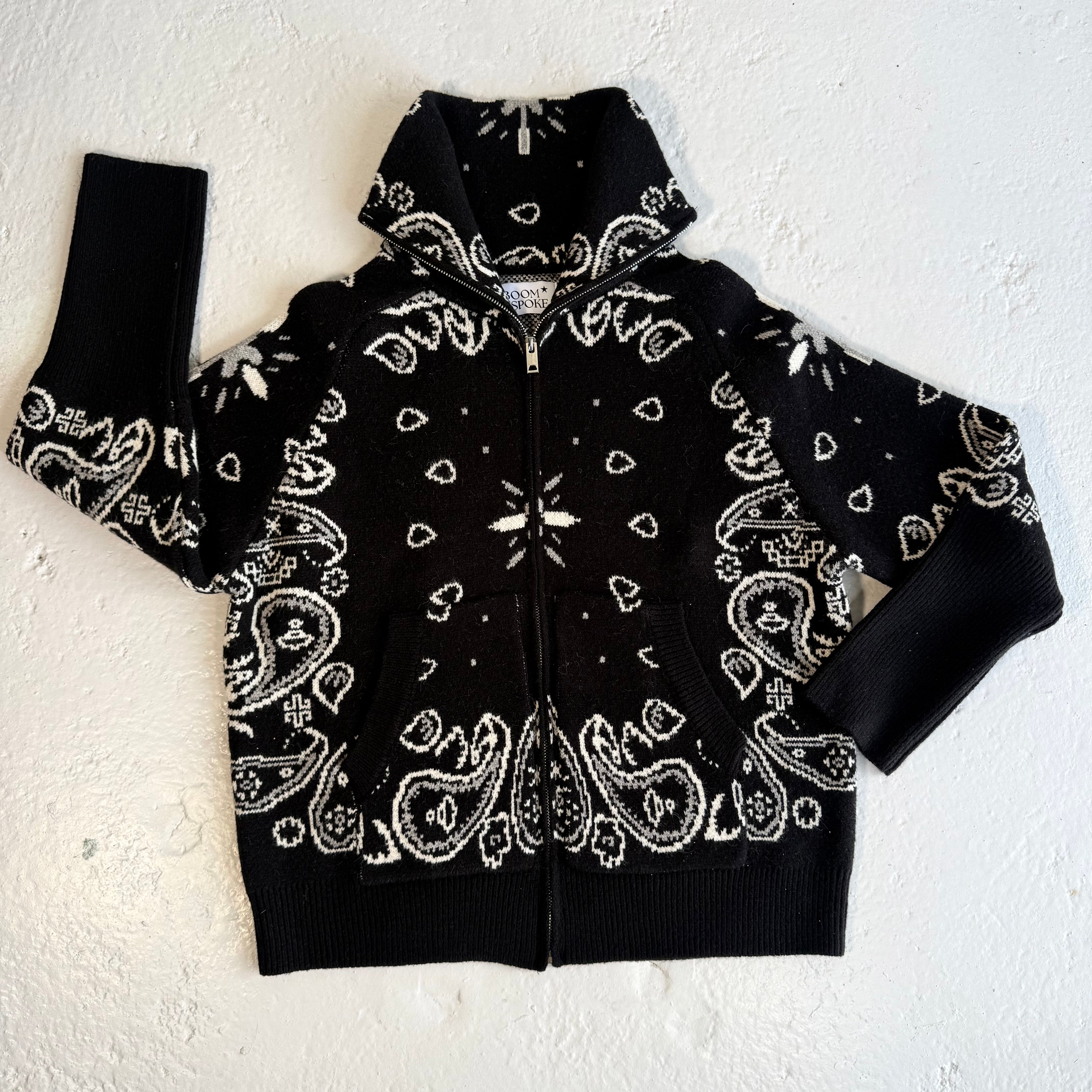 ‘INKED’ BANDANA KNIT ZIP UP HIGH NECK CARDIGAN