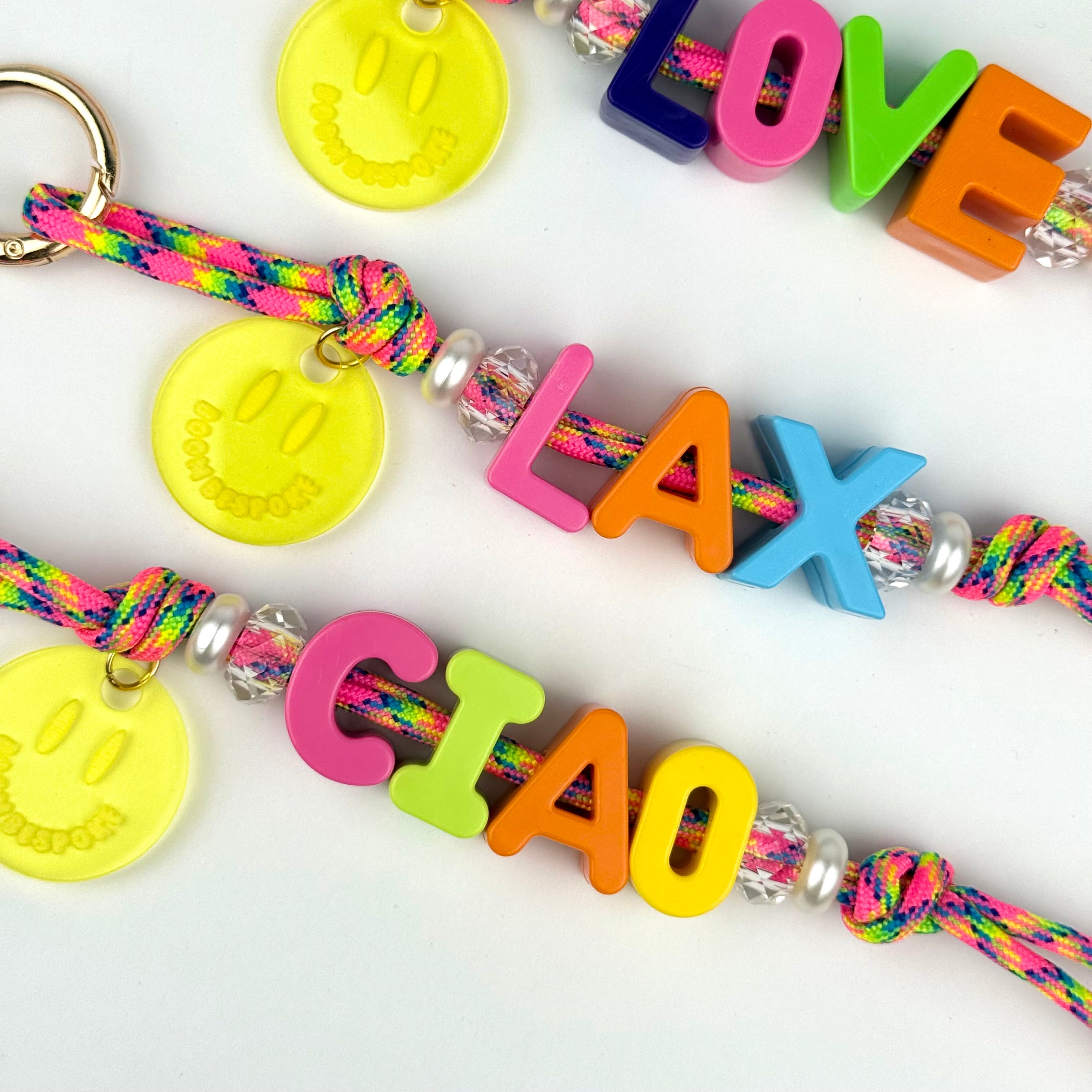 ´RAINBOW🌈 RUSH’ CHUNKY LETTER CORD BEADED BAG CHARM BY BOOM BESPOKE