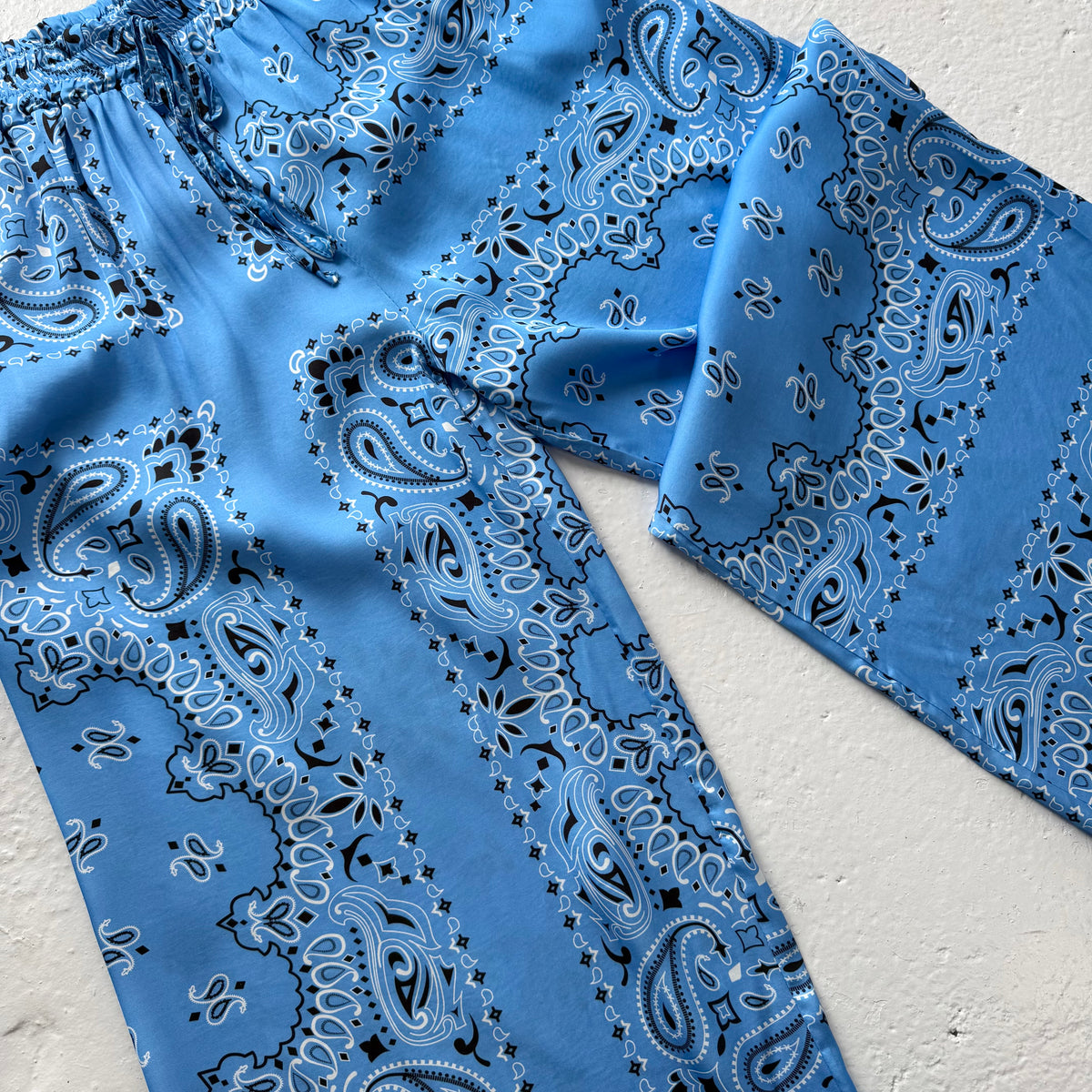 ‘AZURE’ BLUE BANDANA SILK TROUSERS CO-ORD