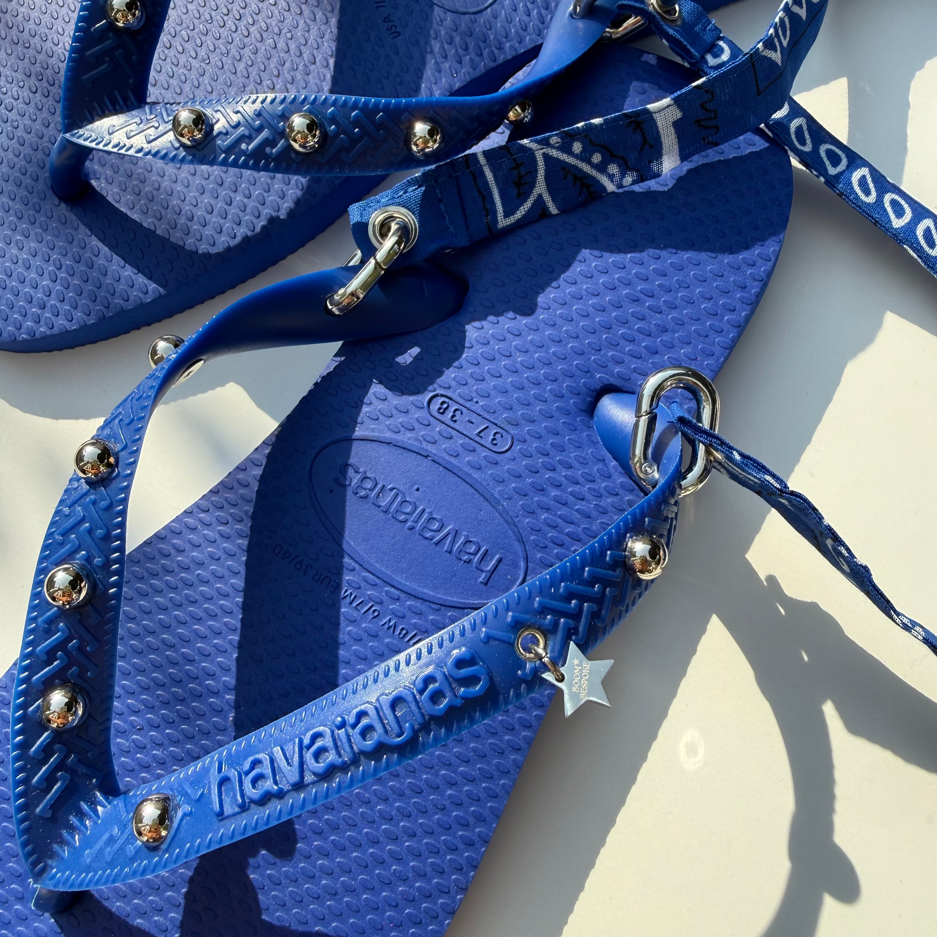 ‘PETROL STUD’ ELECTRIC BLUE BANDANA HAVAIANAS TOP FLIP FLOPS BY BOOM BESPOKE