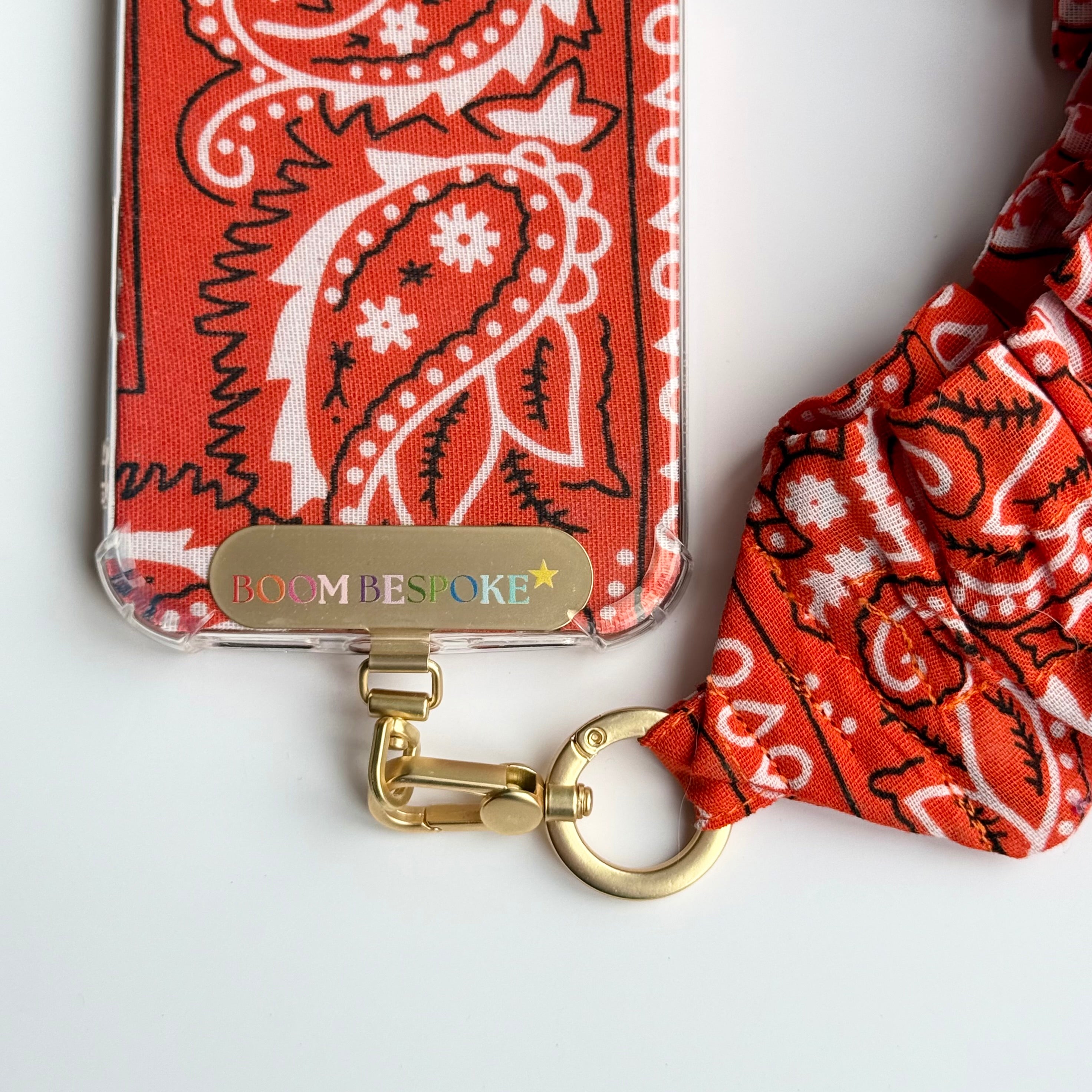 ORANGE RUFFLE BANDANA WRISTLET  PHONE STRAP