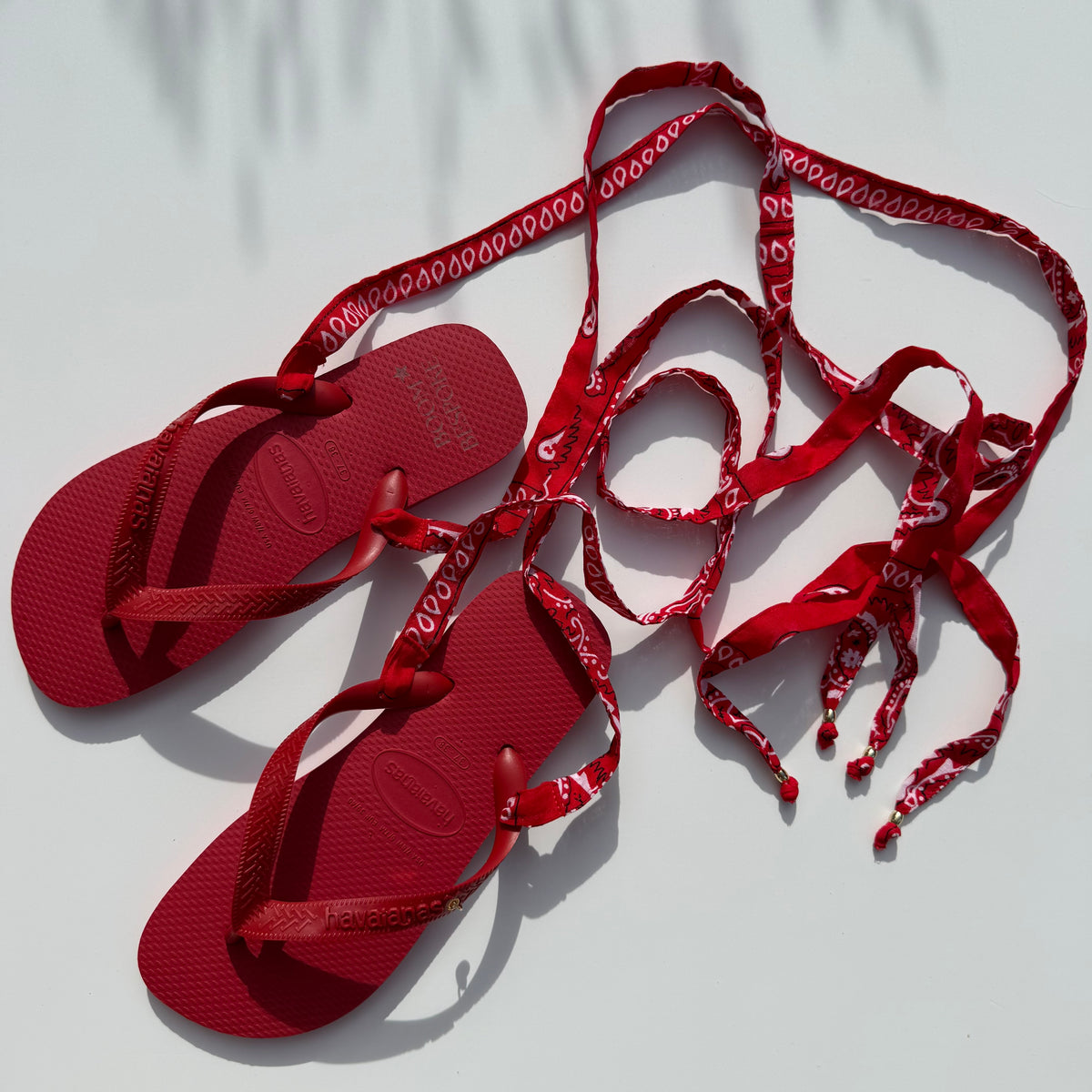 ‘CHERRY’ RED BANDANA HAVAIANAS TOP FLIP FLOPS BY BOOM BESPOKE