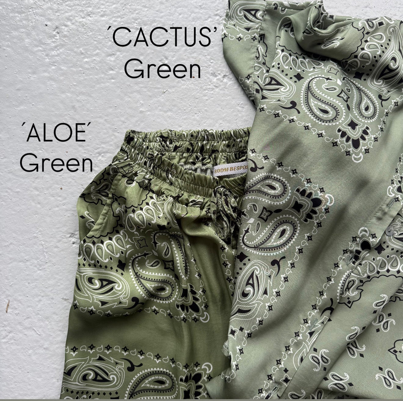 ‘ALOE’ GREEN BANDANA SILK TROUSERS CO-ORD