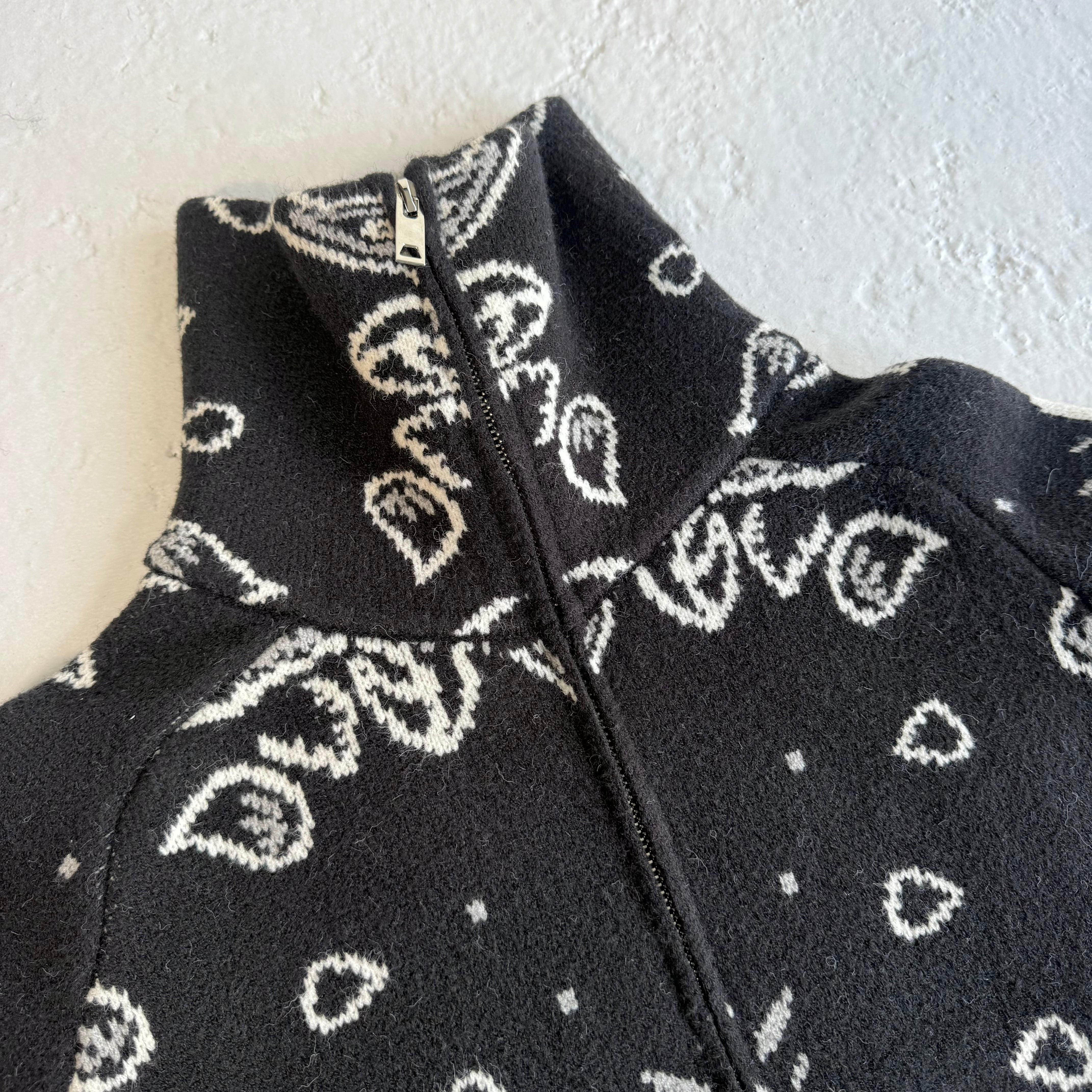 ‘INKED’ BANDANA KNIT ZIP UP HIGH NECK CARDIGAN