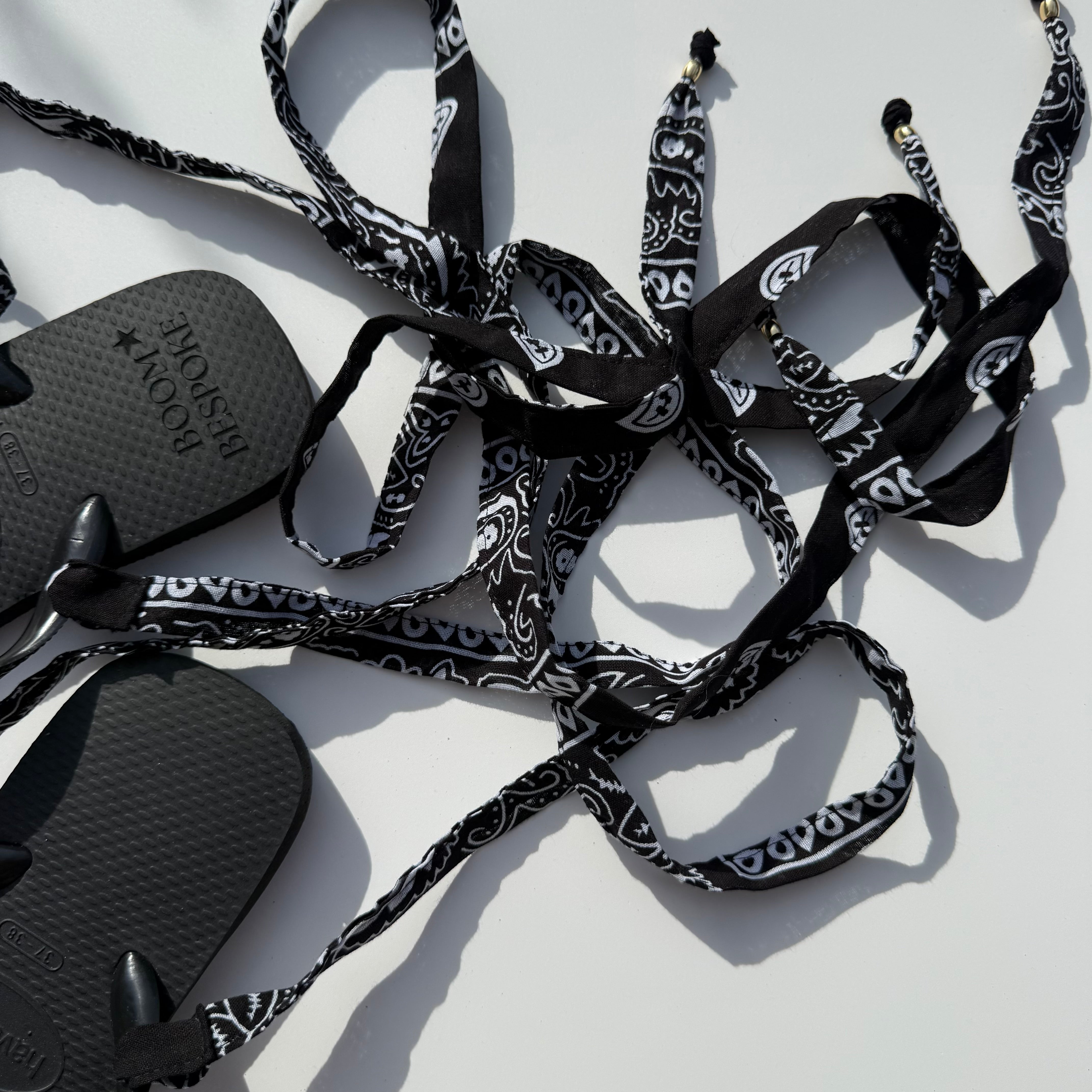 ‘INKED’ BLACK BANDANA HAVAIANAS TOP FLIP FLOPS BY BOOM BESPOKE
