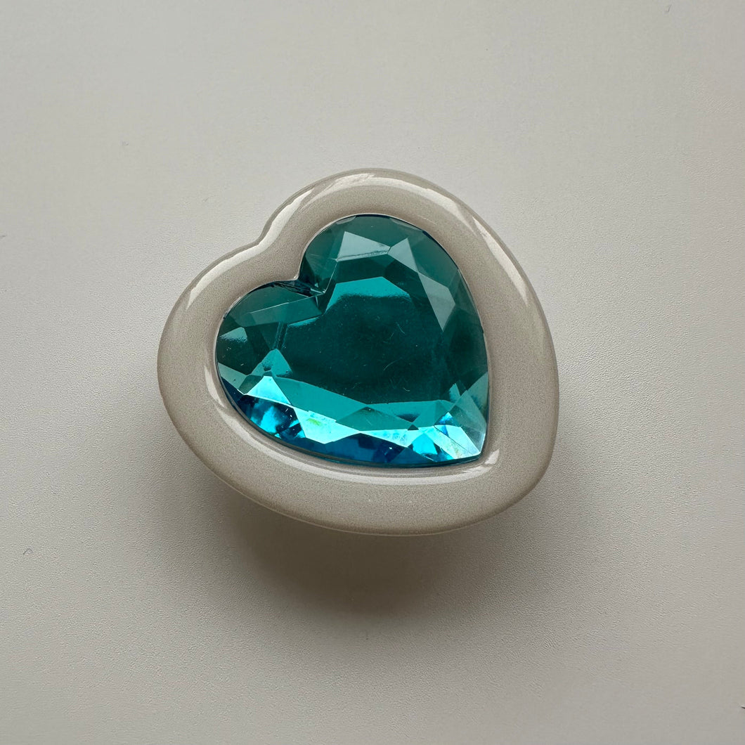 CREAM & BLUE CRYSTAL HEART PHONE STICKER