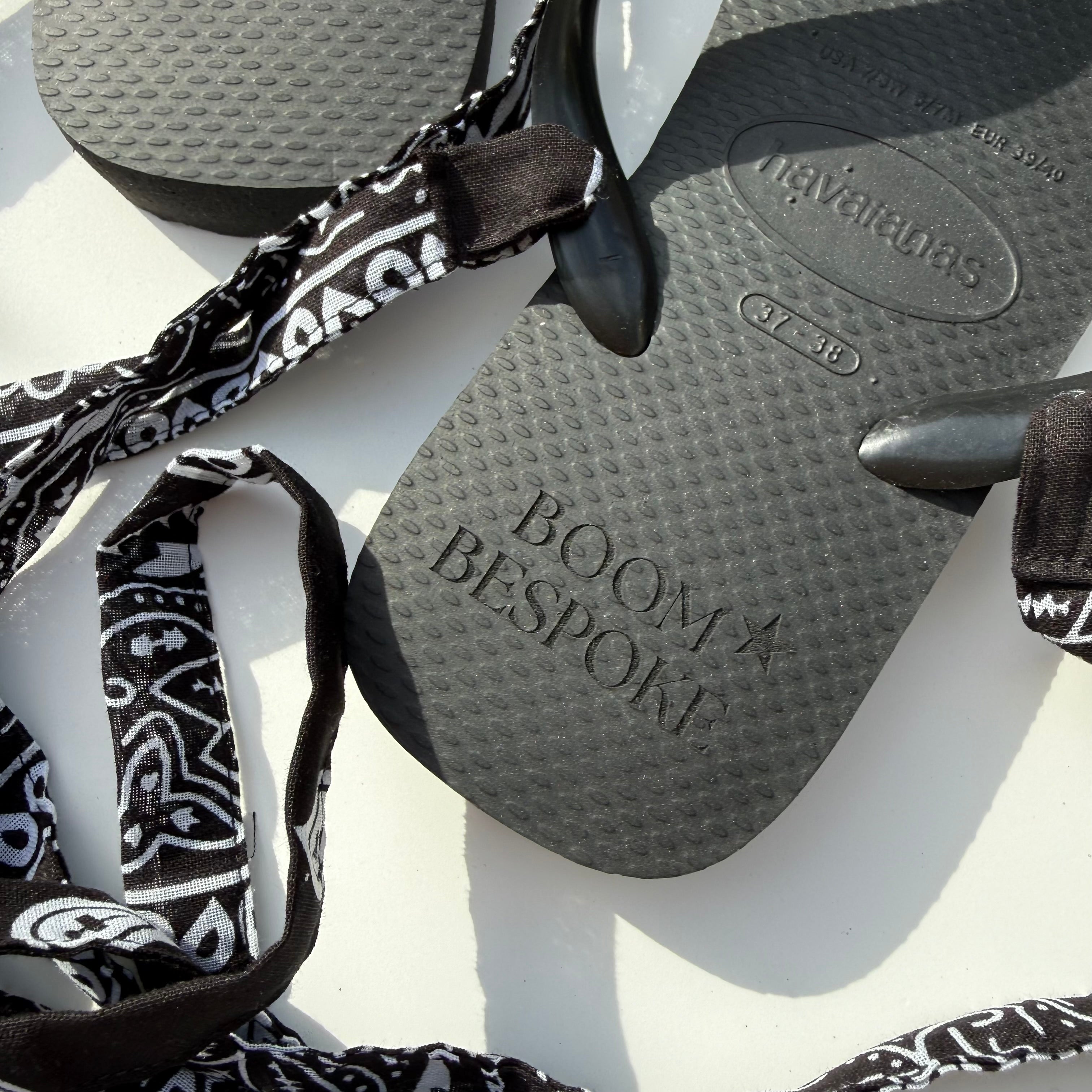 ‘INKED’ BLACK BANDANA HAVAIANAS TOP FLIP FLOPS BY BOOM BESPOKE