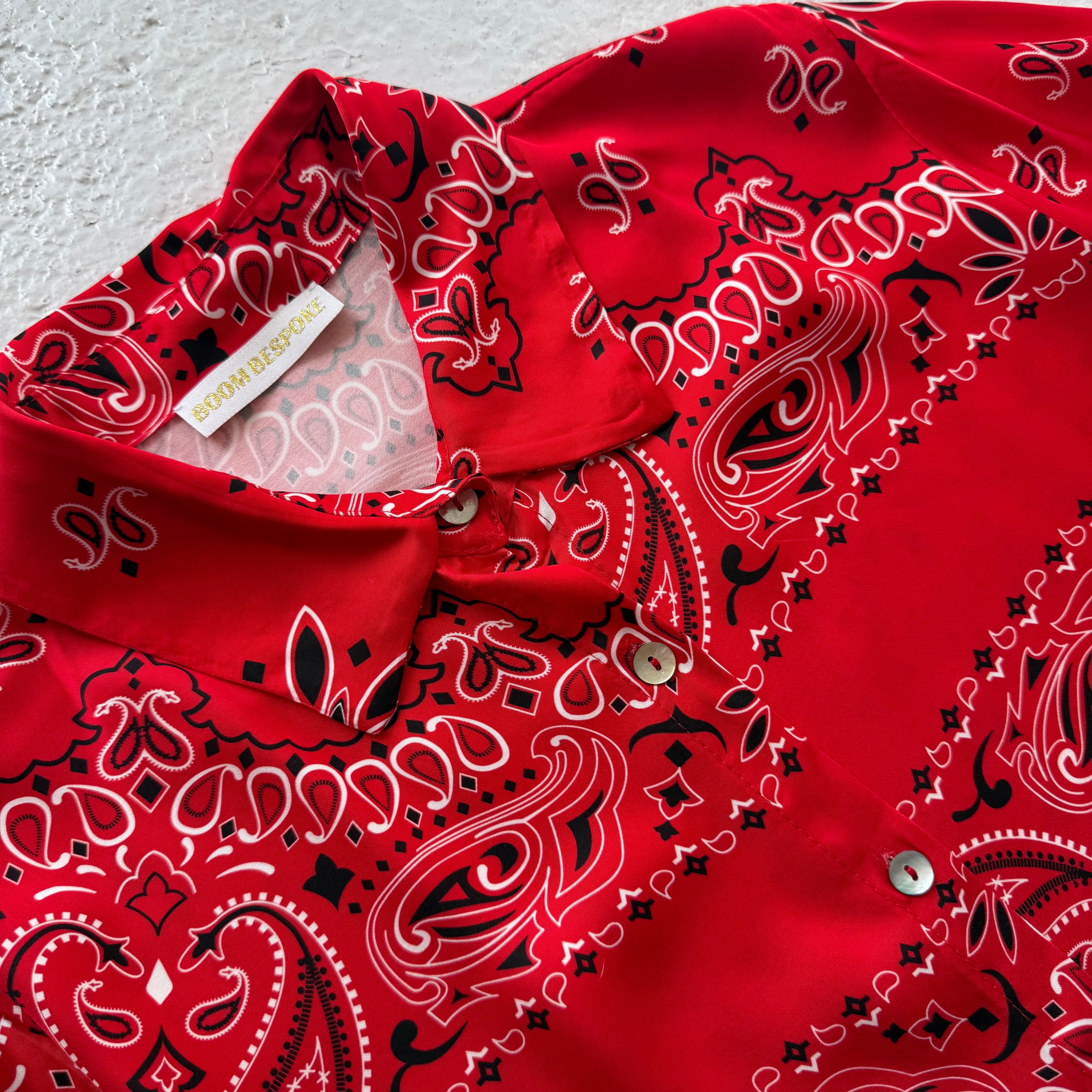 ‘CHERRY’ RED BANDANA SILK MAXI SHIRT DRESS