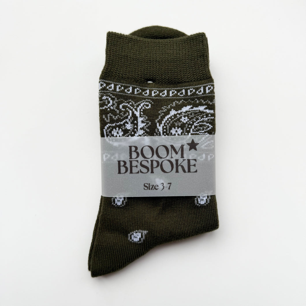 ‘OLIVE’ KHAKI GREEN BANDANA SOCKS