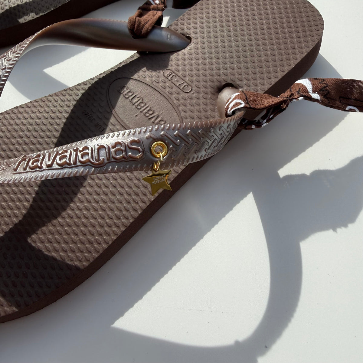 ‘ESPRESSO’ BROWN BANDANA HAVAIANAS TOP FLIP FLOPS BY BOOM BESPOKE