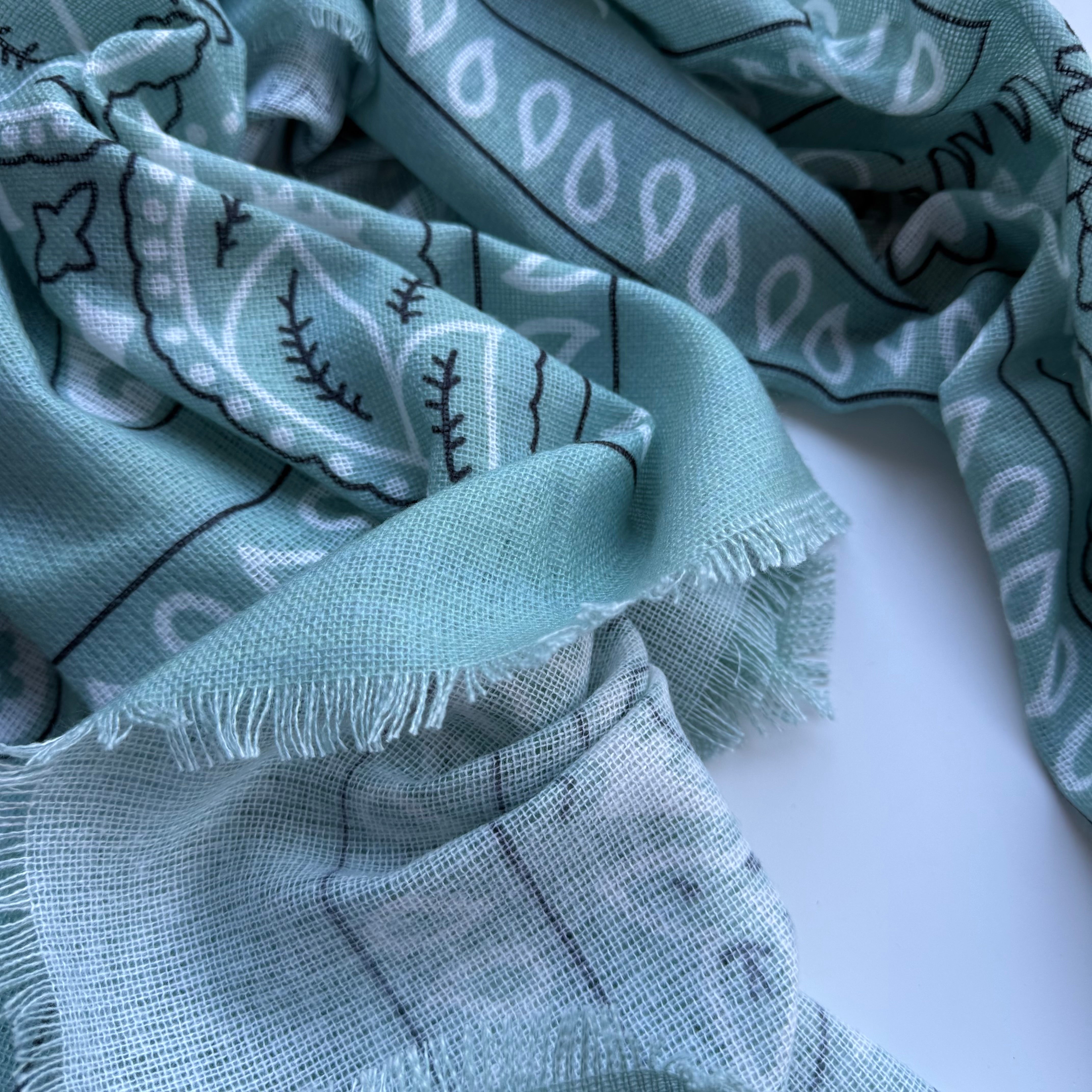 ‘SEA GLASS’ GREEN FINE KNIT BANDANA LARGE SCARF
