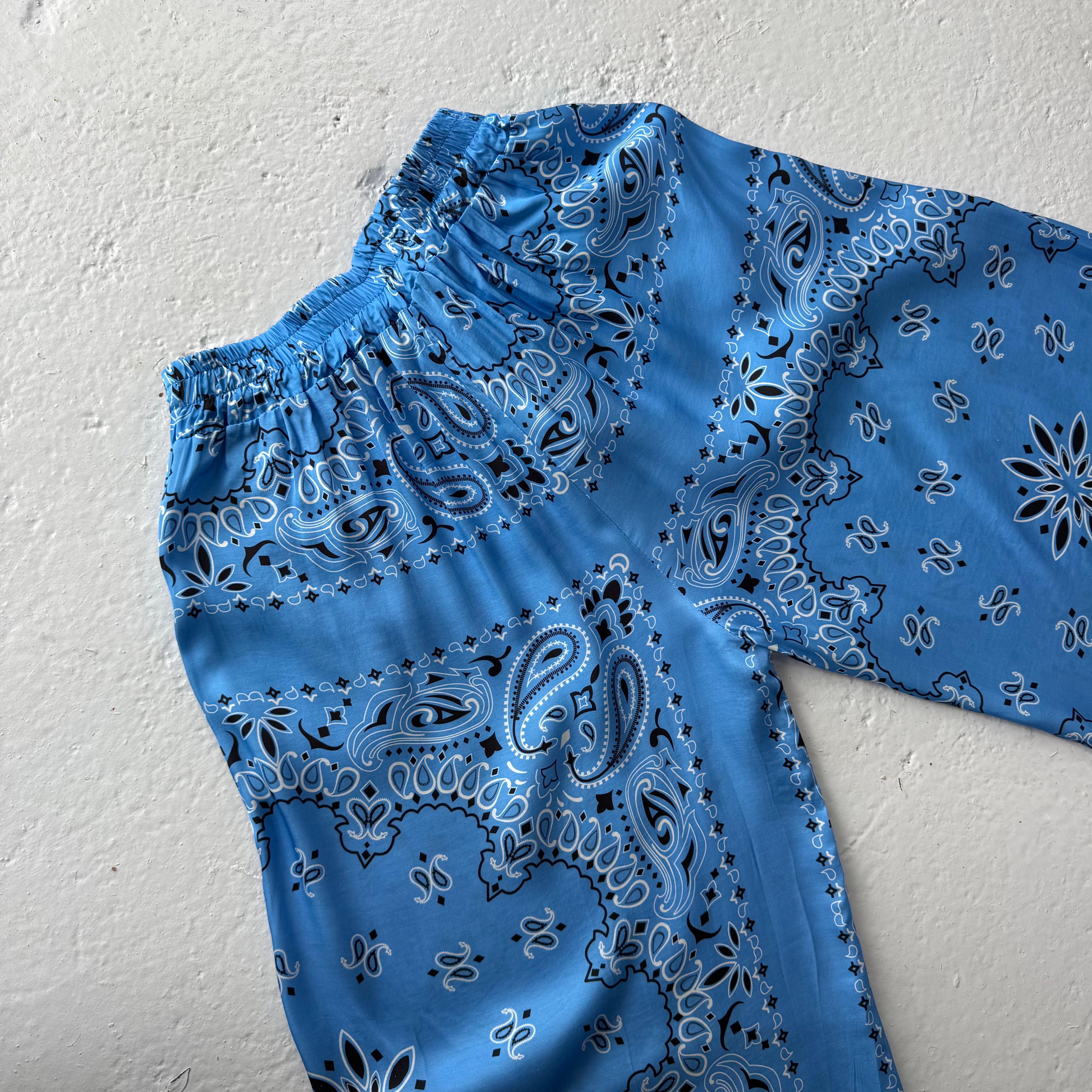 ‘AZURE’ BLUE BANDANA SILK TROUSERS CO-ORD