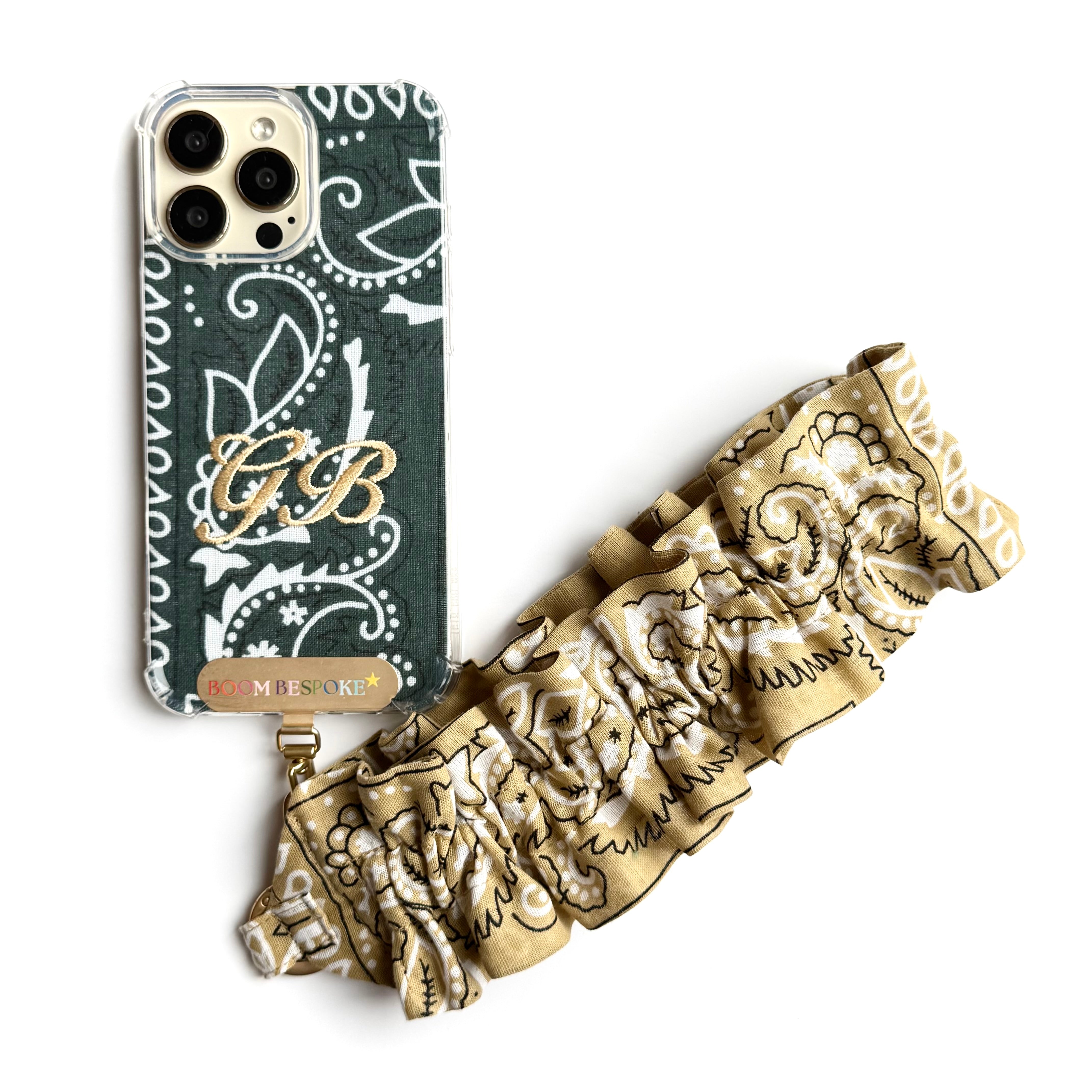 BEIGE RUFFLE BANDANA WRISTLET  PHONE STRAP