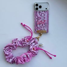 Load image into Gallery viewer, PINK BANDANA ADJUSTABLE SCRUNTCH WRISTLET PHONE STRAP
