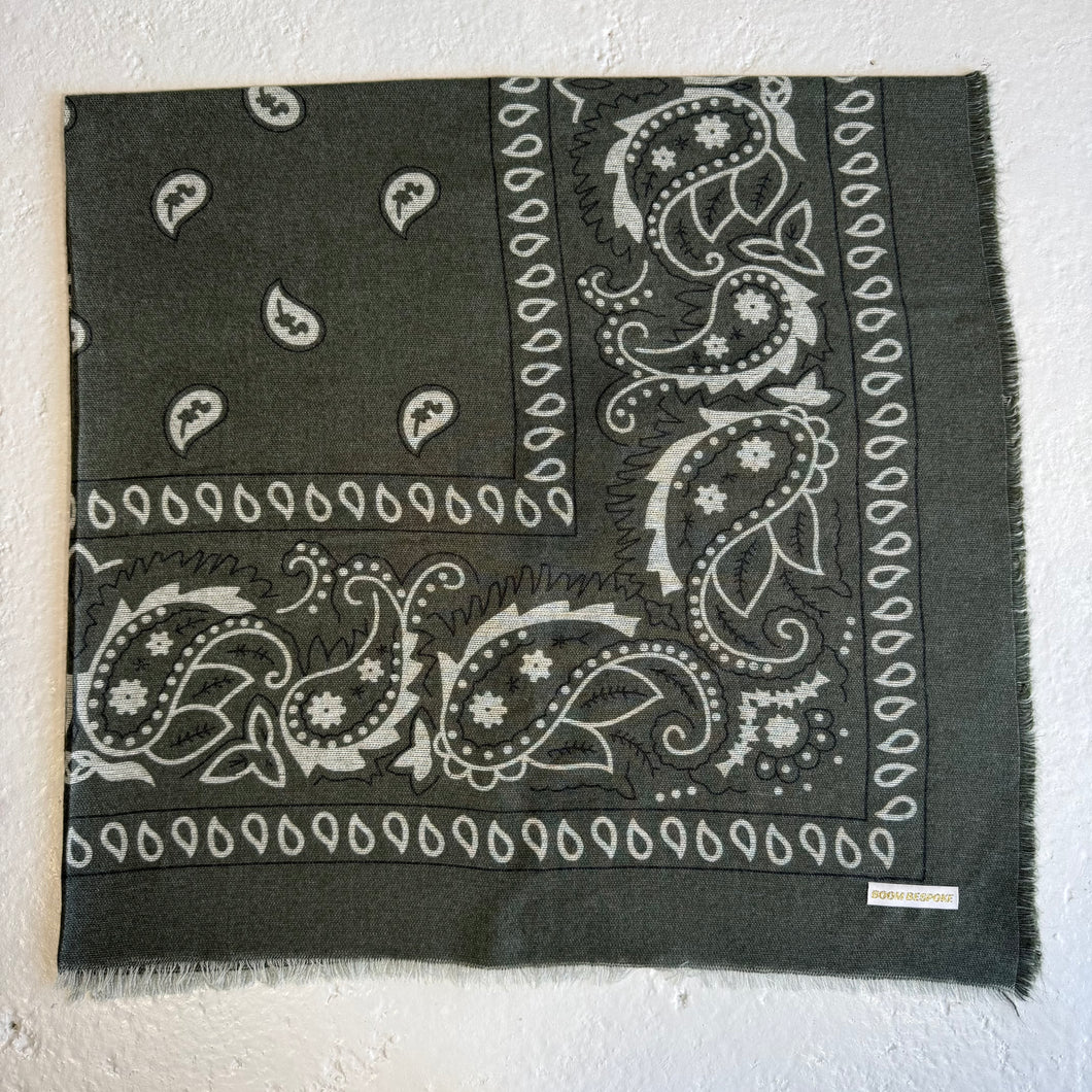 ‘OLIVE’ KHAKI GREEN FINE KNIT BANDANA SCARF