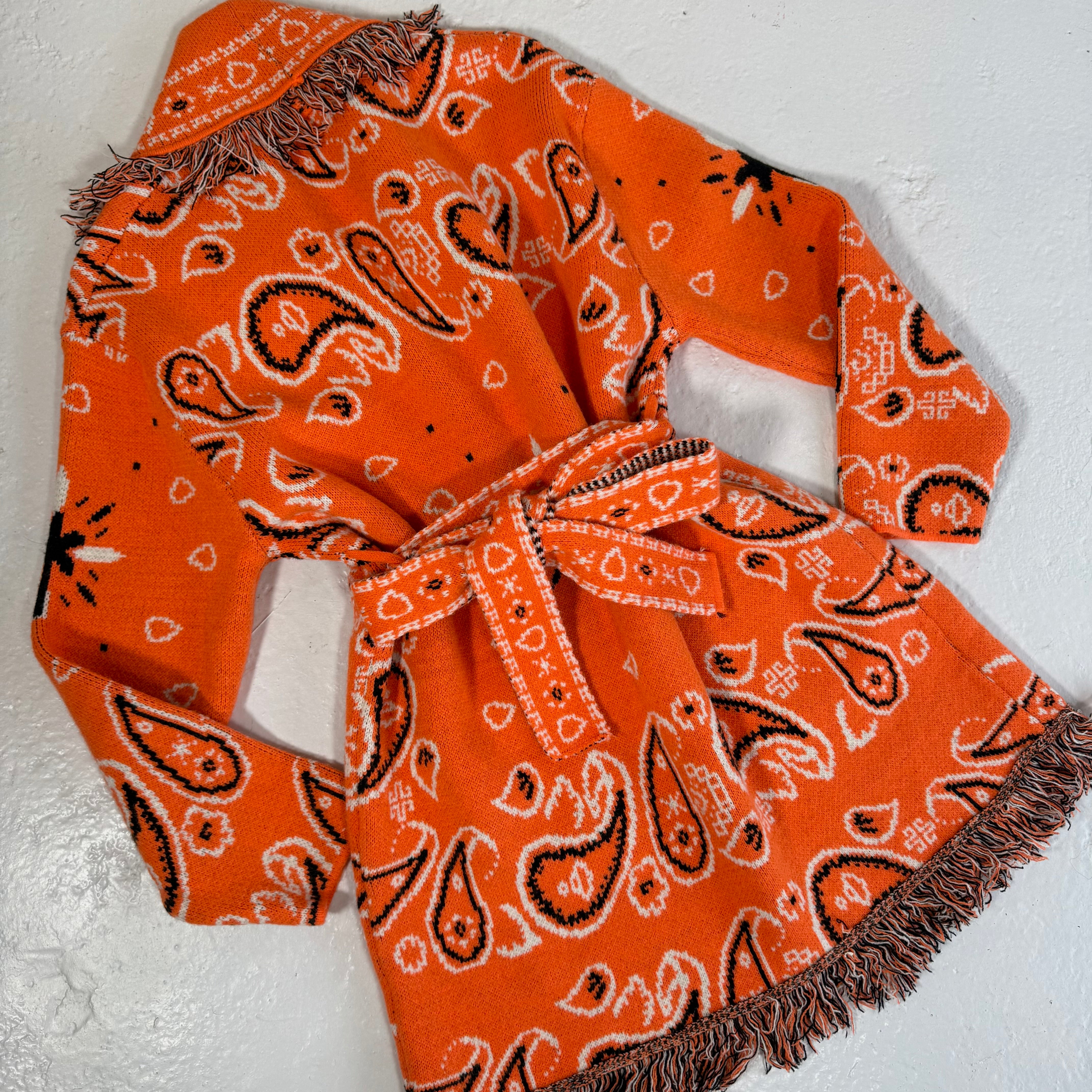 ‘APEROL’ BANDANA KNIT BELTED LONGLINE CARDIGAN