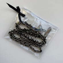 Load image into Gallery viewer, ‘COAL’ BLACK LEATHER GOLD CHAIN CROSSBODY PHONE STRAP
