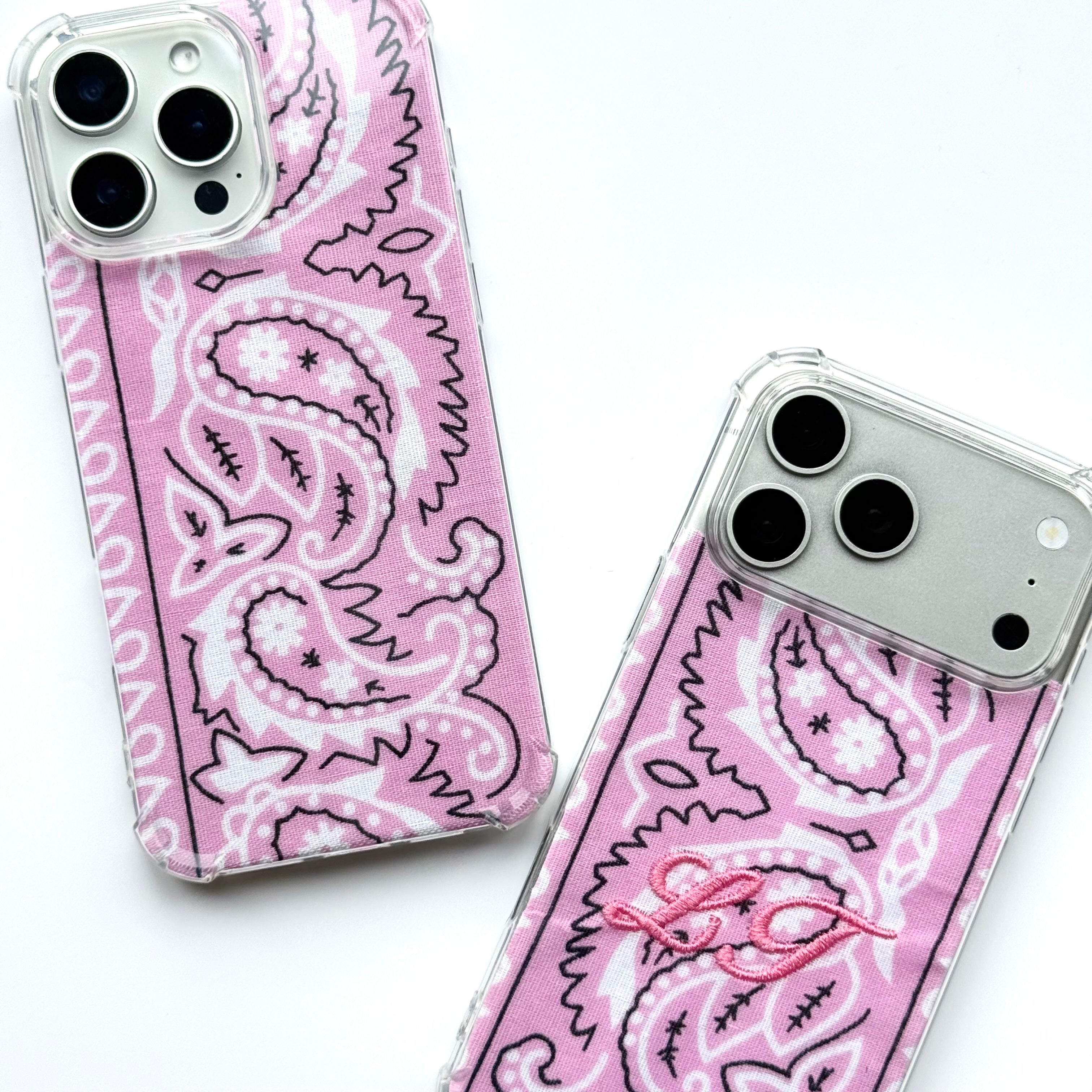 PINK EMBROIDERED BANDANA PHONE INSERT WITH CASE