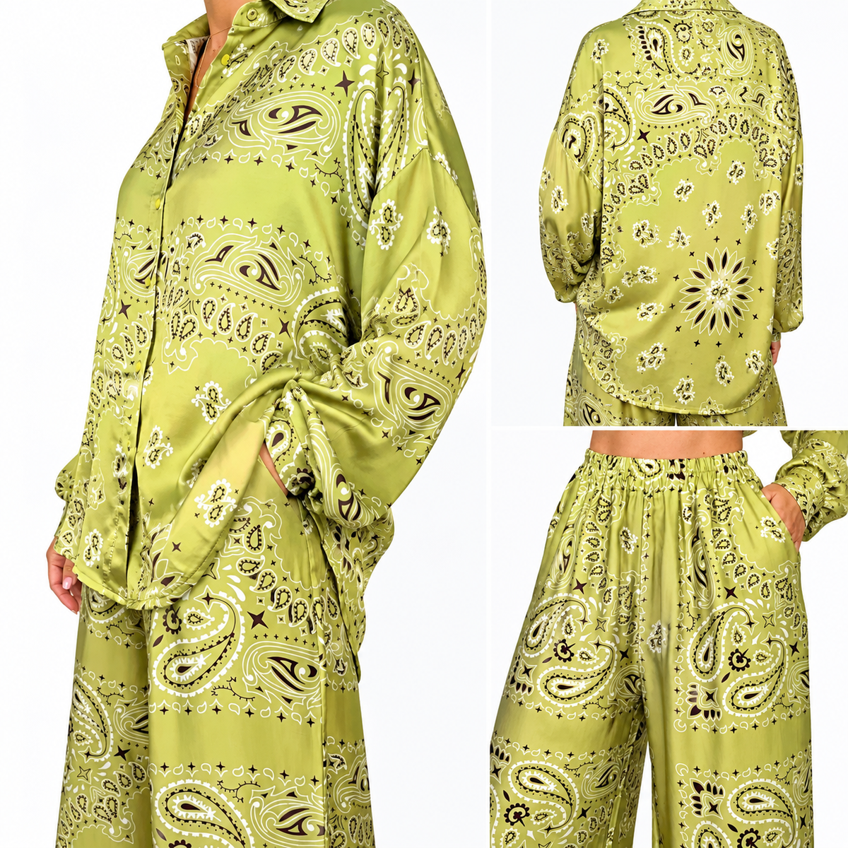 'LIME SORBET' GREEN BANDANA SILKY SHIRT & TROUSER SET