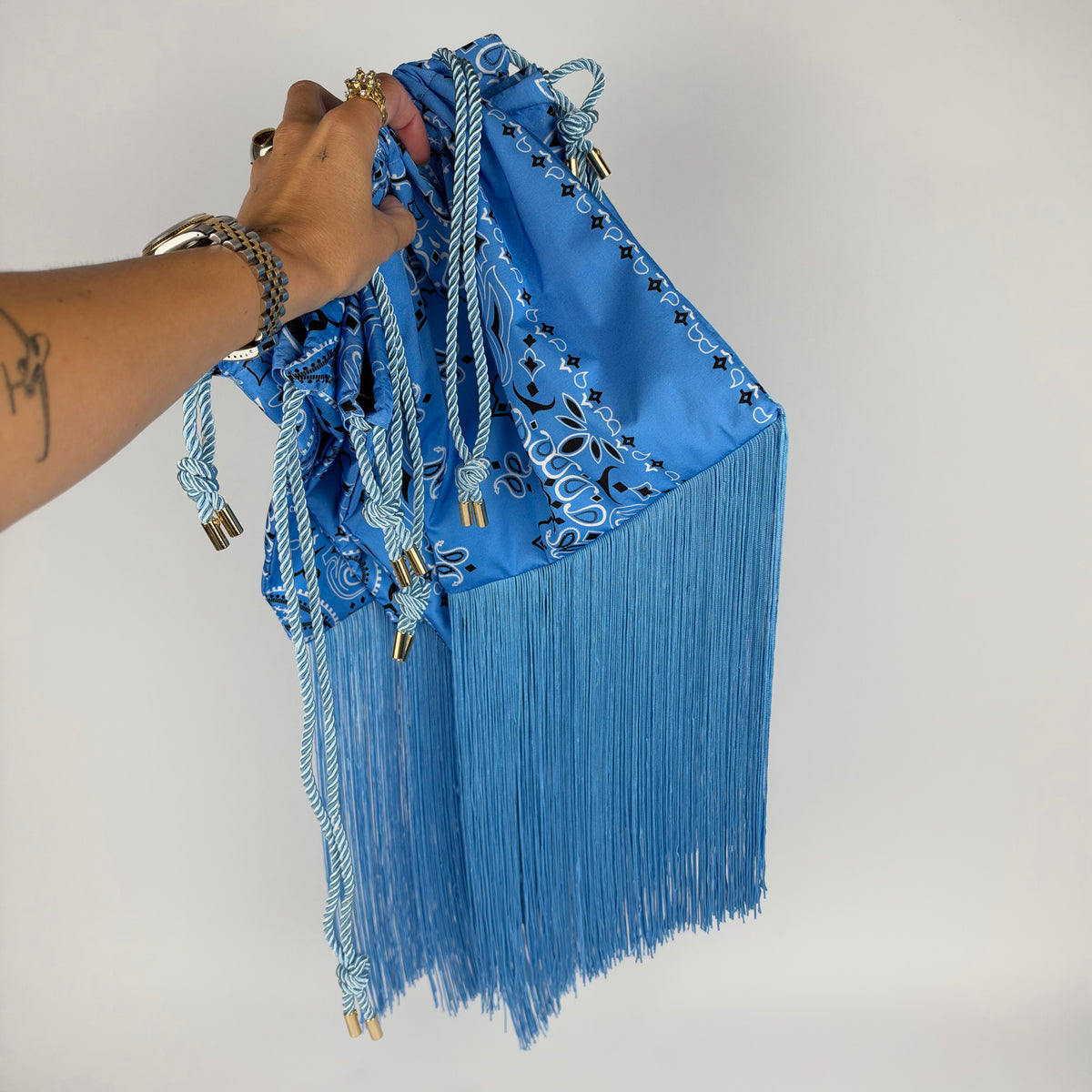 THE NANAN BLUE FRINGE POUCH BAG