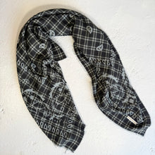 Load image into Gallery viewer, ‘CHARCOAL’ BLACK CHEQUERED FINE KNIT BANDANA SCARF
