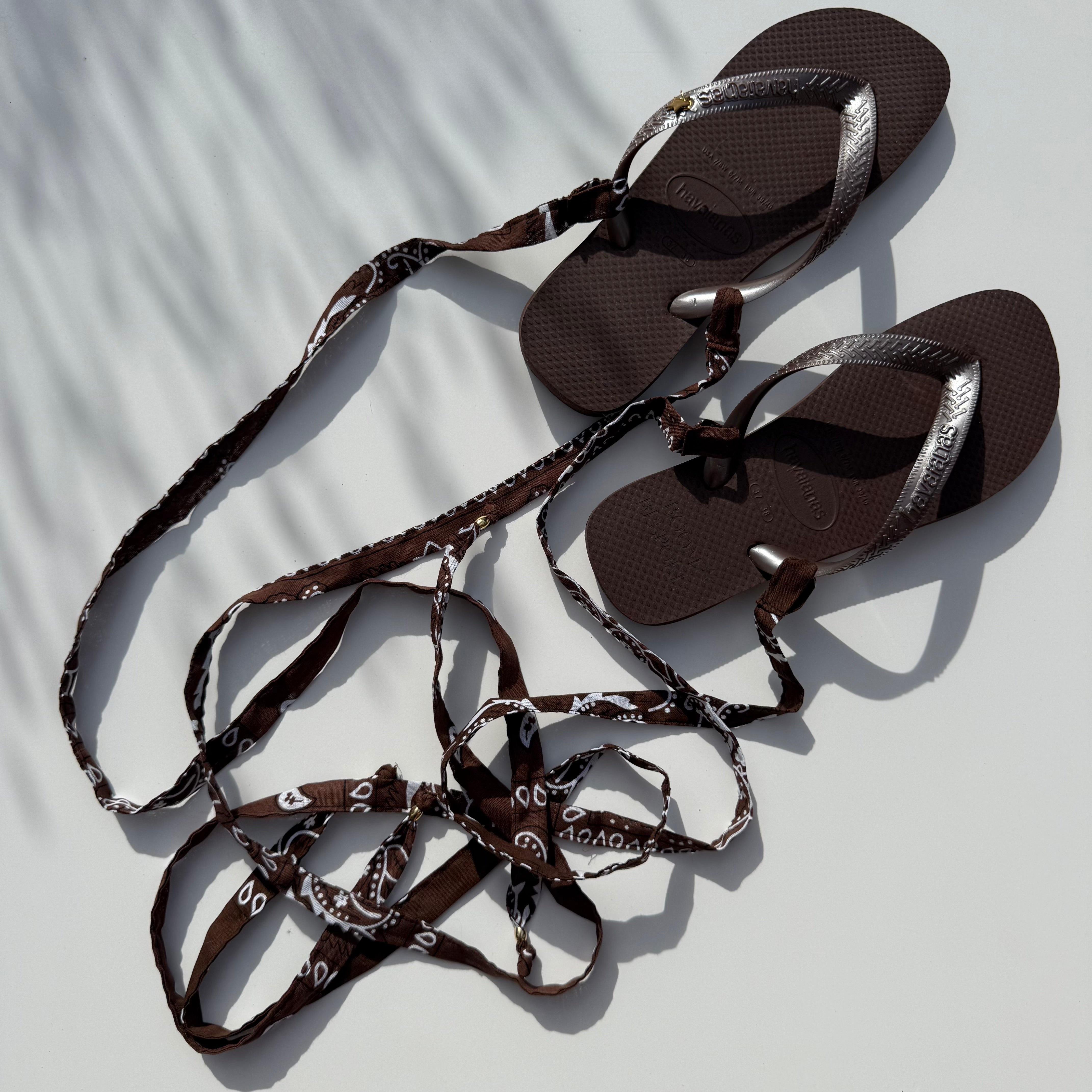 ‘ESPRESSO’ BROWN BANDANA HAVAIANAS TOP FLIP FLOPS BY BOOM BESPOKE