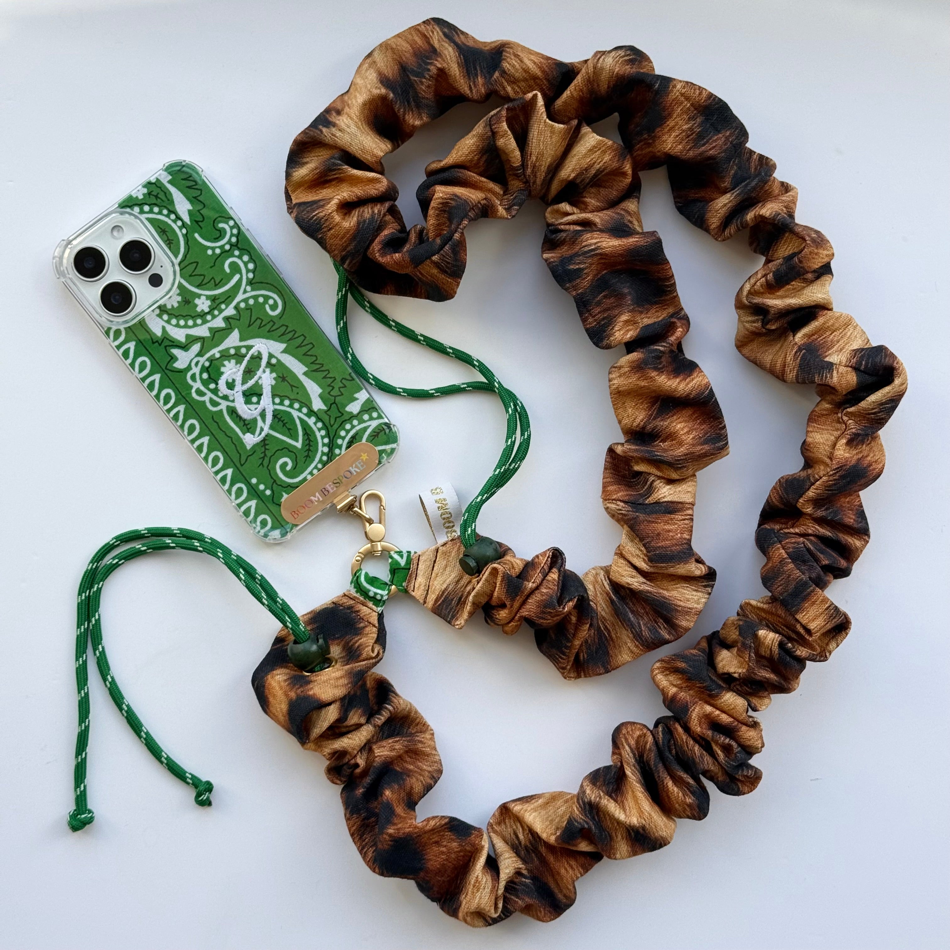 ‘LEOPARD’ GREEN BANDANA ADJUSTABLE CROSSBODY PHONE STRAP