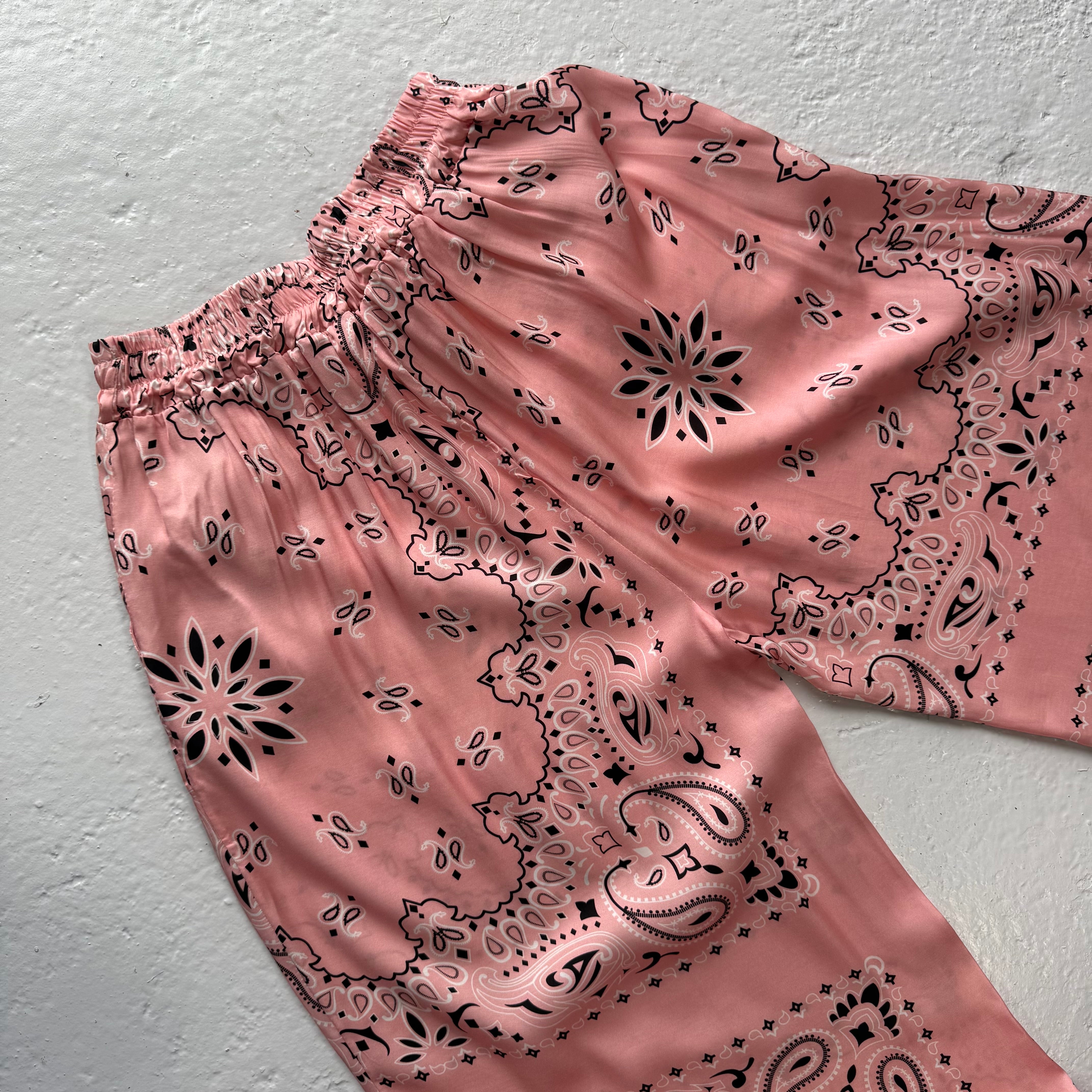 ‘ROSÉ’ PINK BANDANA SILK TROUSERS CO-ORD