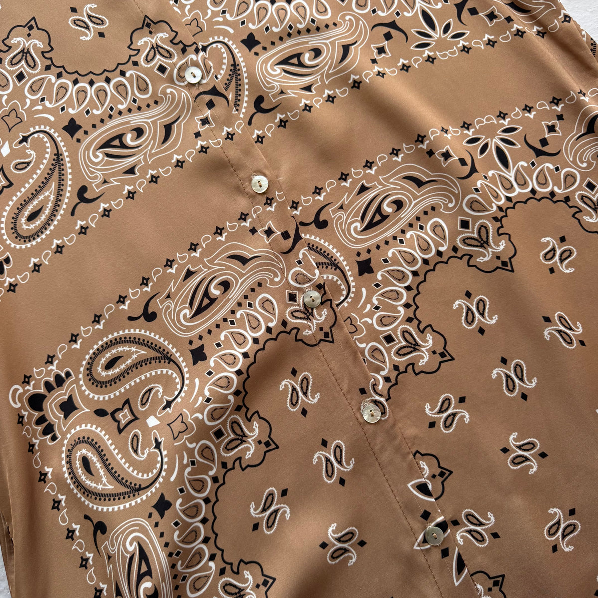 ‘ICED LATTE’ BEIGE BANDANA SILK MAXI SHIRT DRESS