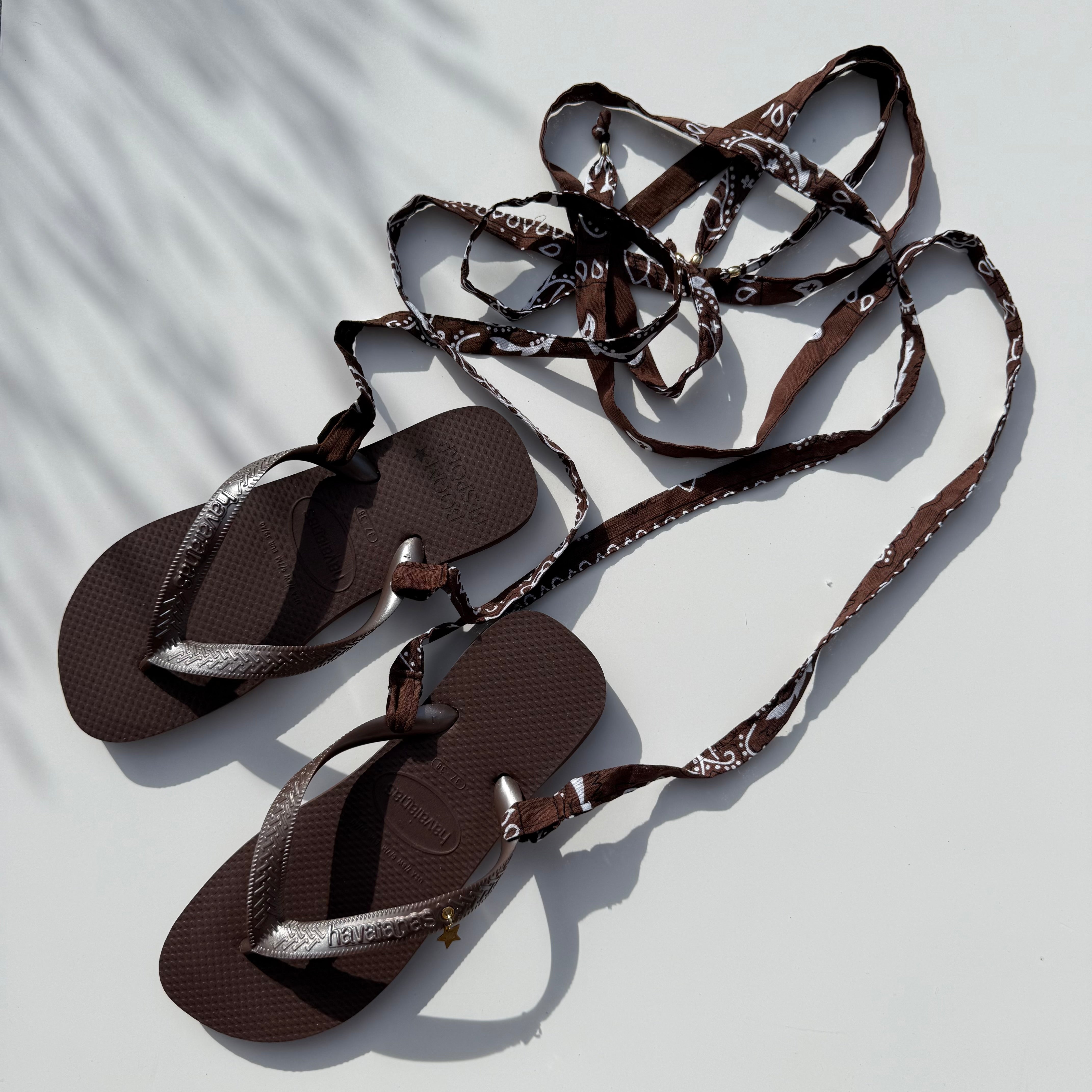 ‘ESPRESSO’ BROWN BANDANA HAVAIANAS TOP FLIP FLOPS BY BOOM BESPOKE