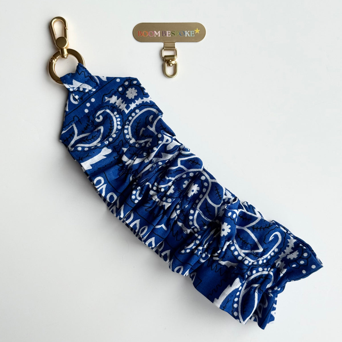 ELECTRIC BLUE RUFFLE BANDANA WRISTLET  PHONE STRAP