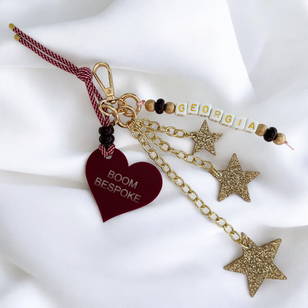 SHOOTING STARS BURGUNDY HEART BOOM BESPOKE BAG CHARM/KEYRING