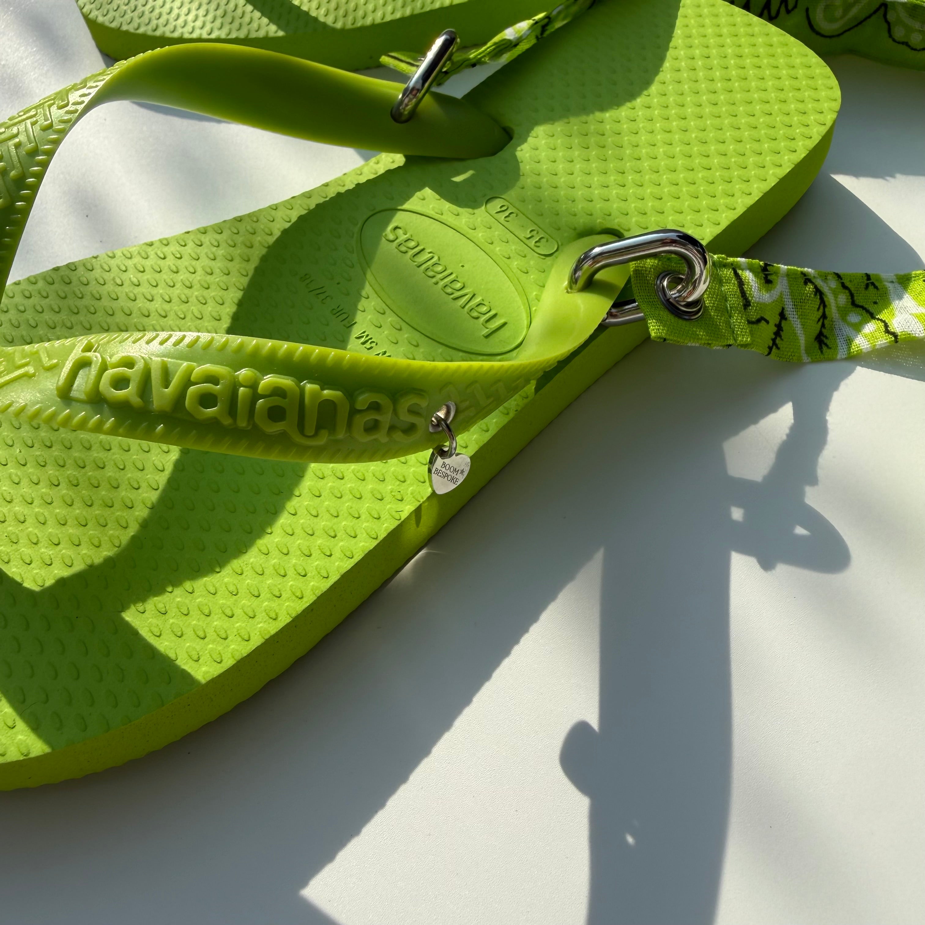 ‘LIME’ GREEN BANDANA HAVAIANAS TOP FLIP FLOPS BY BOOM BESPOKE
