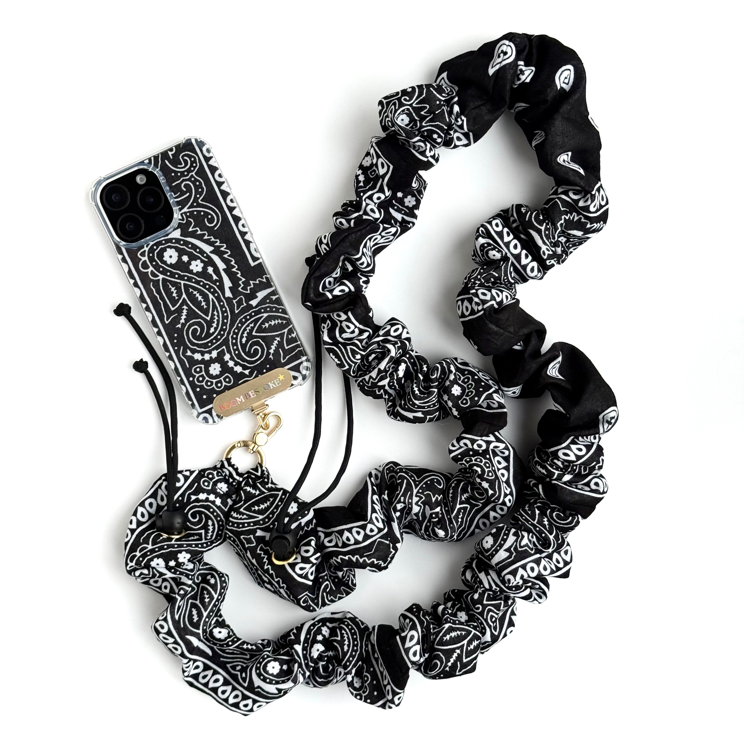 BLACK BANDANA ADJUSTABLE CROSSBODY PHONE STRAP