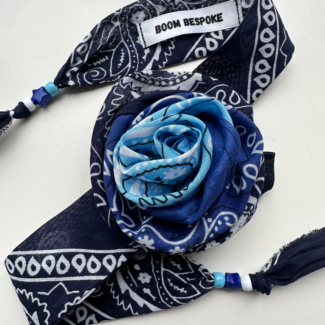 BLUE OMBRÉ BANDANA ROSE CHOKER BY BOOM BESPOKE
