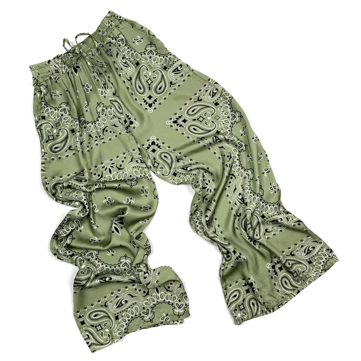 ‘ALOE’ GREEN BANDANA SILK TROUSERS CO-ORD