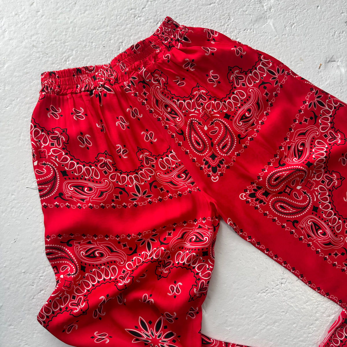 ‘CHERRY’ RED BANDANA SILK TROUSERS CO-ORD