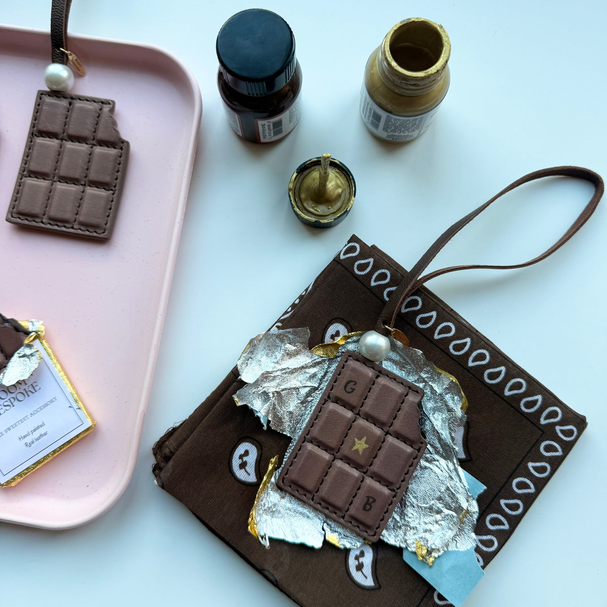‘BOOM BAR’ LEATHER CHOCOLATE BAR BAG CHARM BY BOOM BESPOKE