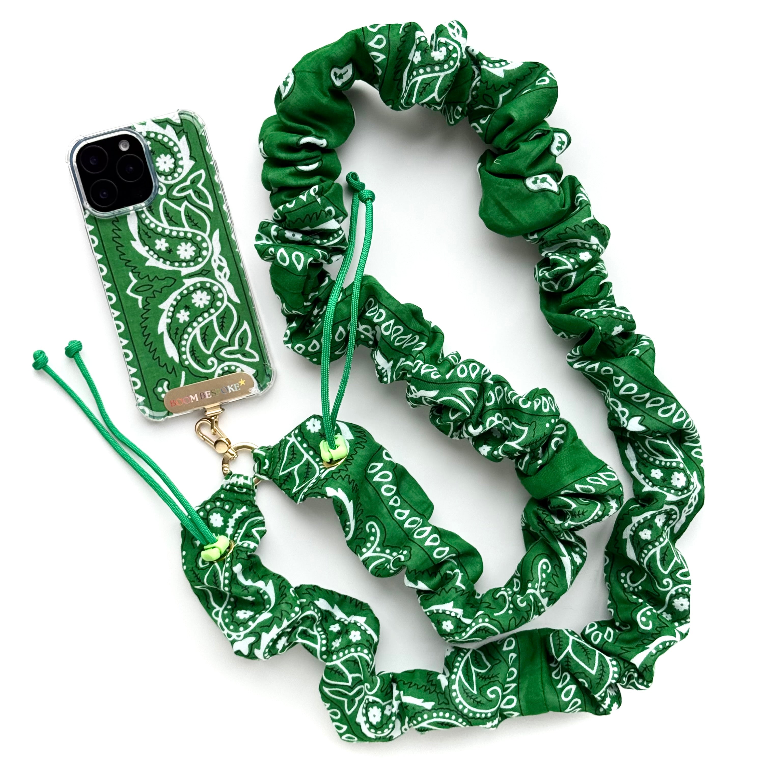 GREEN BANDANA ADJUSTABLE CROSSBODY PHONE STRAP