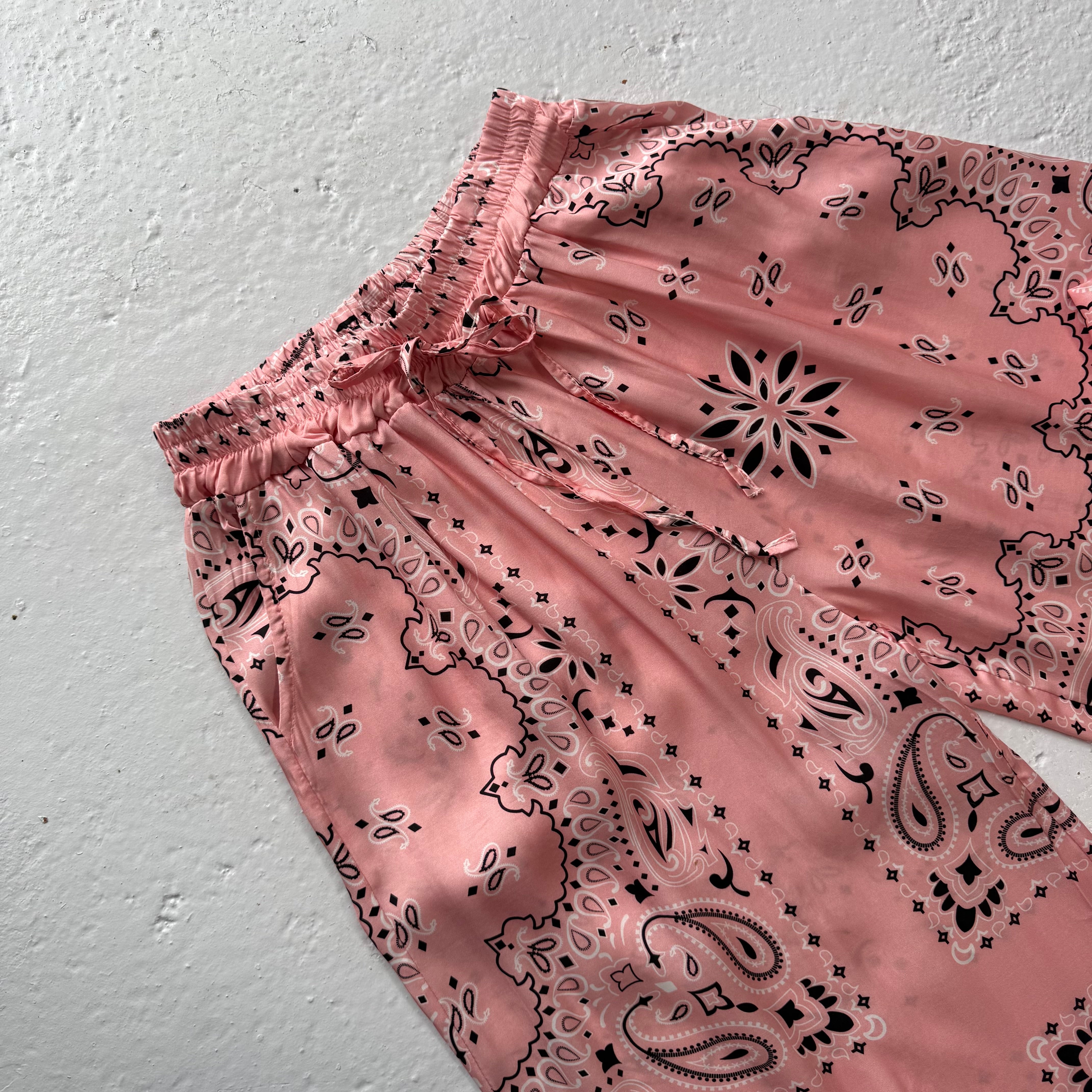 ‘ROSÉ’ PINK BANDANA SILK TROUSERS CO-ORD