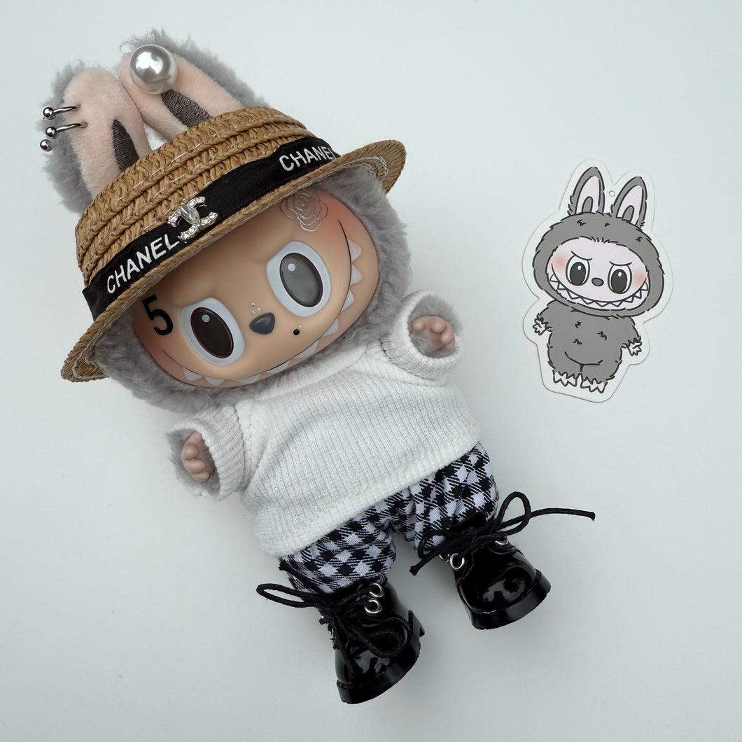 ‘BLACK & WHITE HAT’ SESAME BEAN BOOM BESPOKE LABUBU