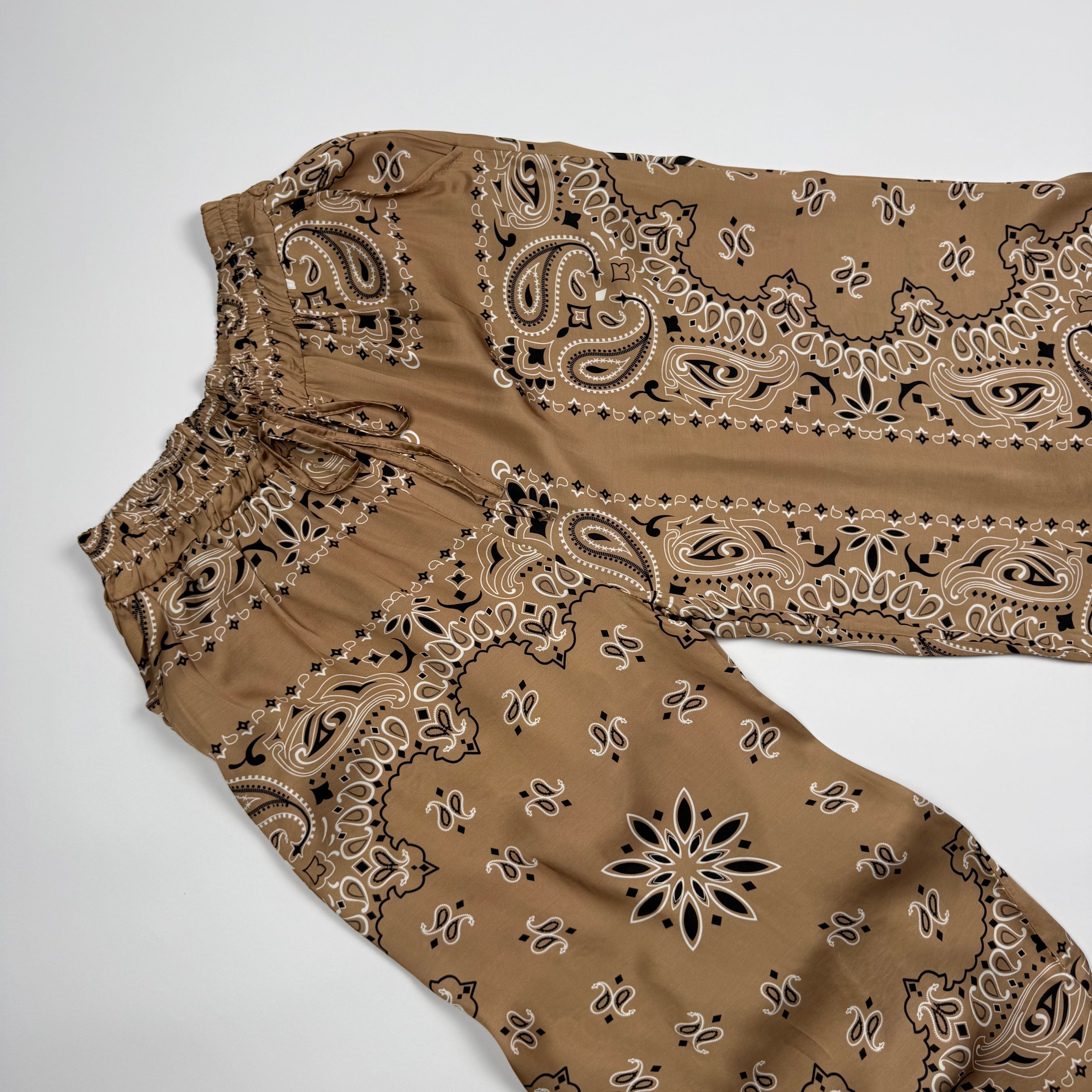 ‘ICED LATTE’  TAN BANDANA SILK TROUSERS CO-ORD