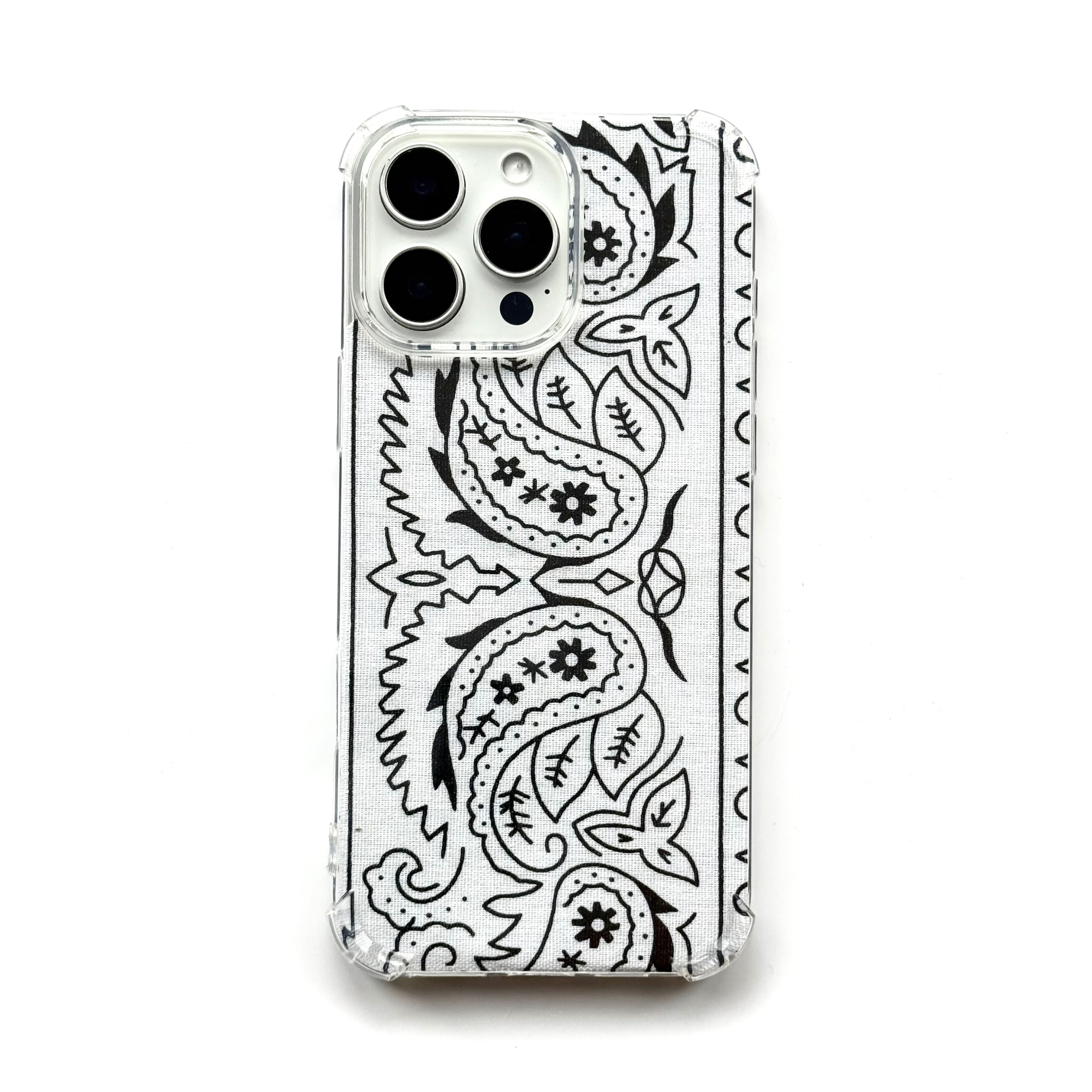 WHITE EMBROIDERED BANDANA PHONE INSERT WITH CASE