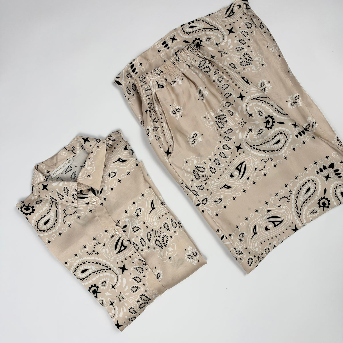 'VANILLA' GREIGE BANDANA SILKY SHIRT & TROUSER SET
