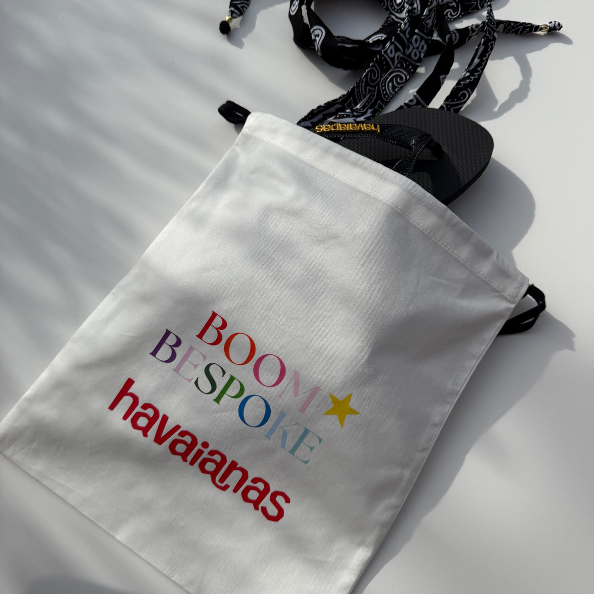 ‘INKED’ BLACK BANDANA HAVAIANAS TOP FLIP FLOPS BY BOOM BESPOKE