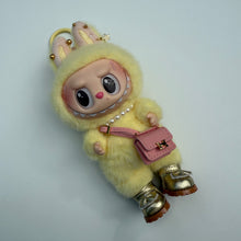 Load image into Gallery viewer, ‘PINK LEATHER BAG’ LETS CHECKMATE YELLOW BOOM BESPOKE LABUBU
