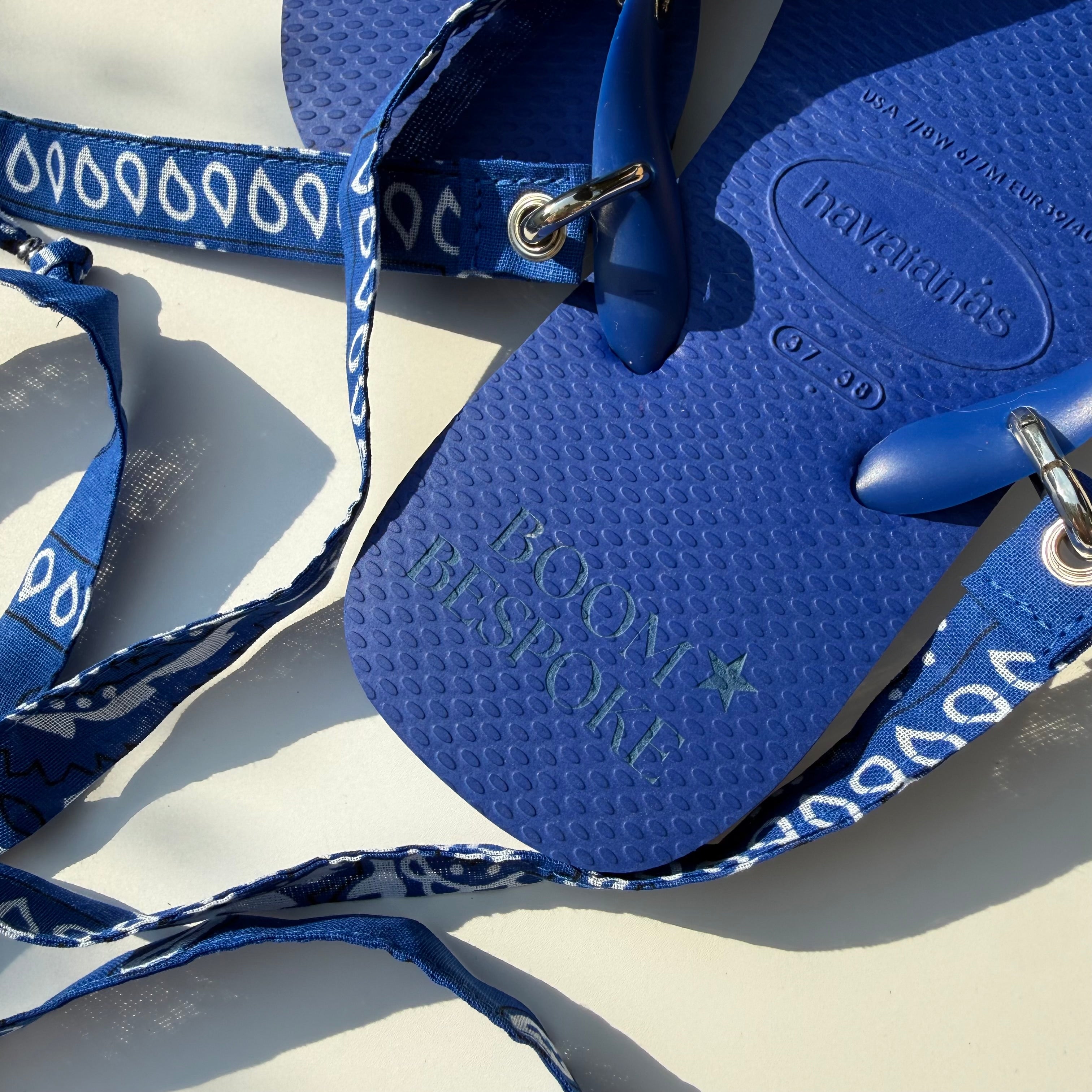 ‘PETROL STUD’ ELECTRIC BLUE BANDANA HAVAIANAS TOP FLIP FLOPS BY BOOM BESPOKE